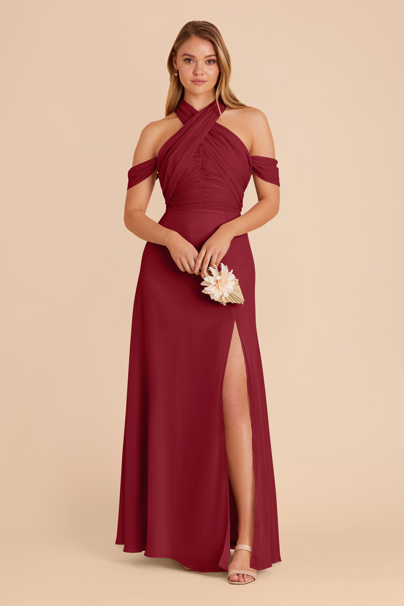 Strapless Convertible Bridesmaid Dress in Burgundy | Cara Chiffon