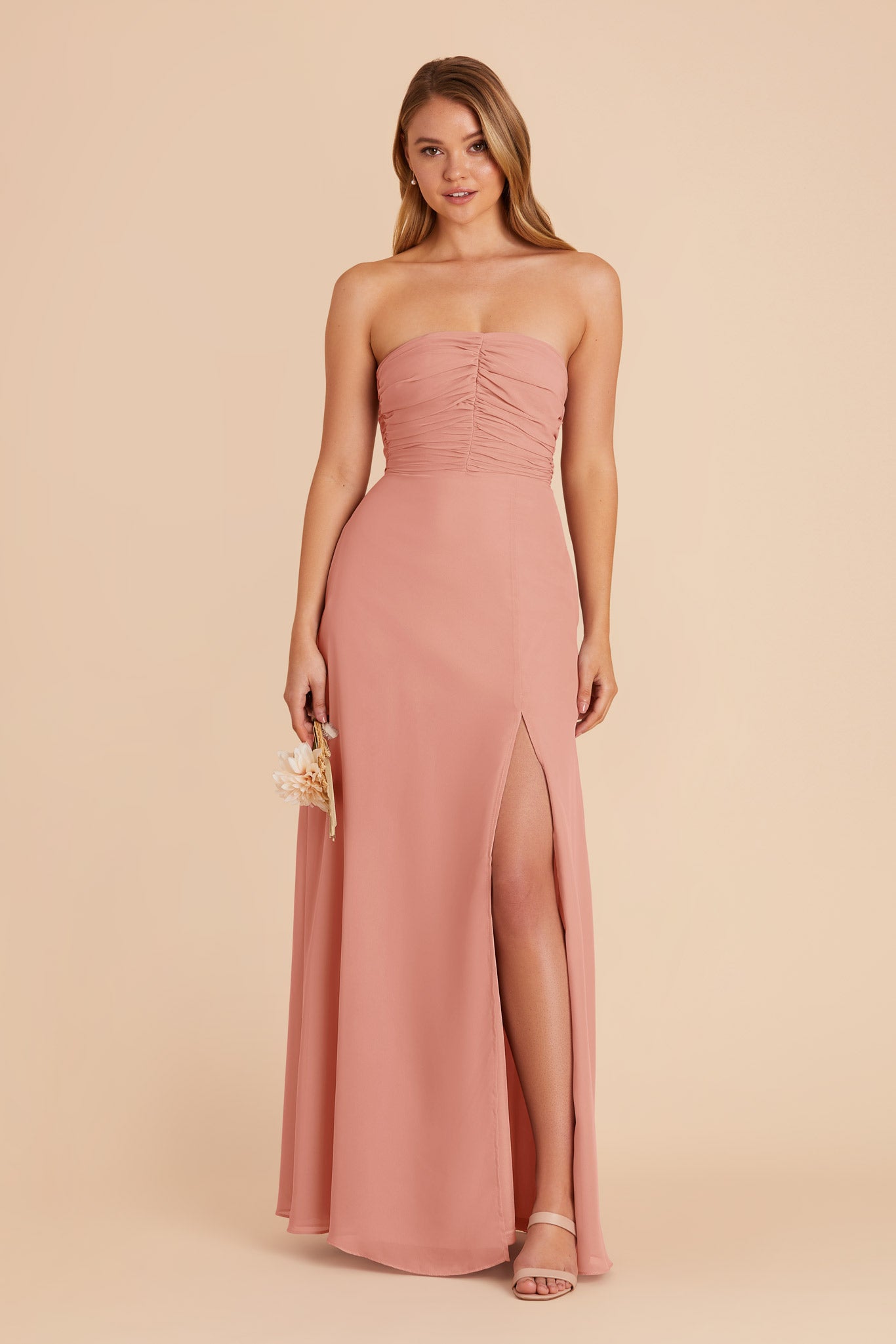 Strapless Convertible Bridesmaid Dress | Cara Chiffon - Dusty Rose