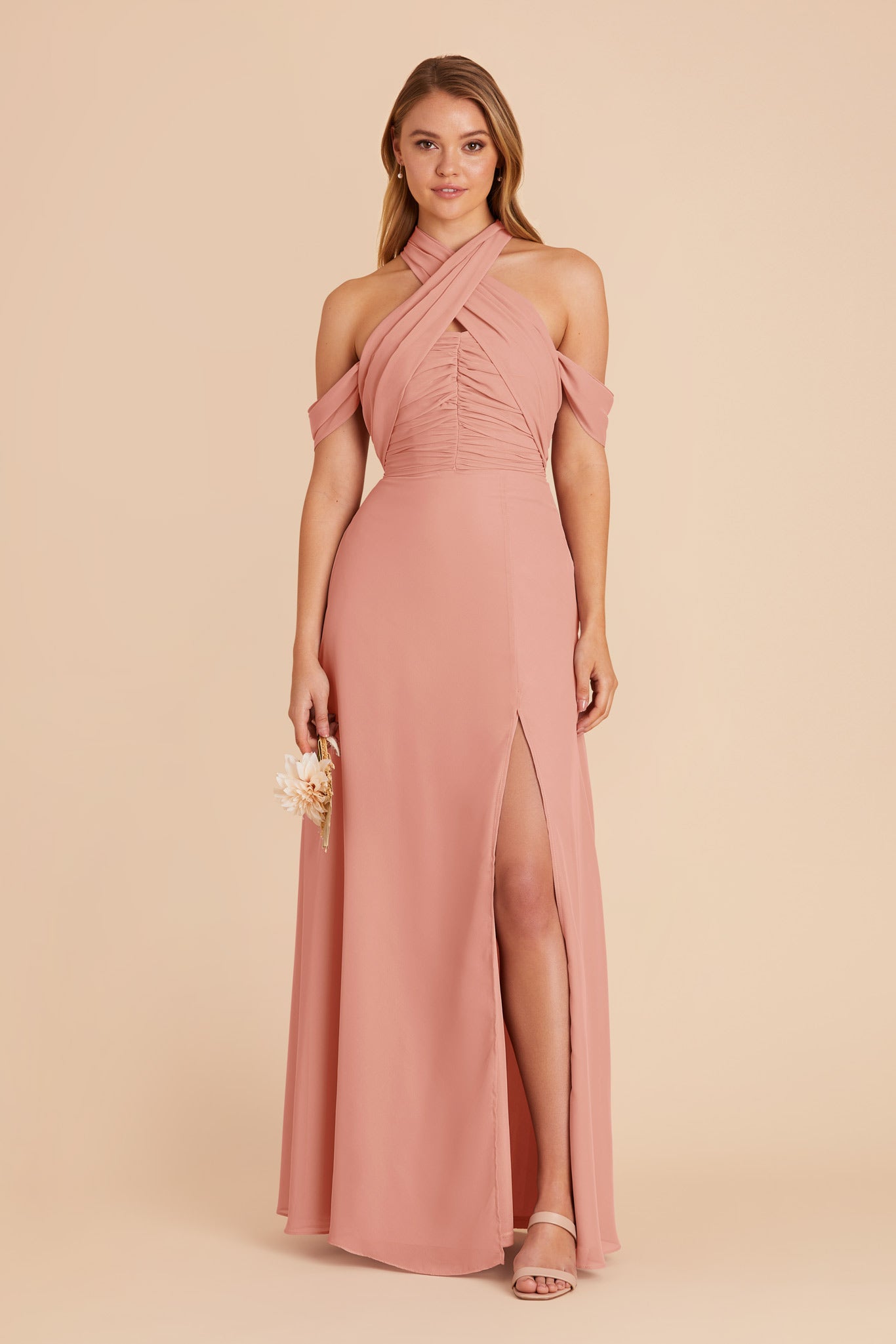 Strapless Convertible Bridesmaid Dress | Cara Chiffon - Dusty Rose