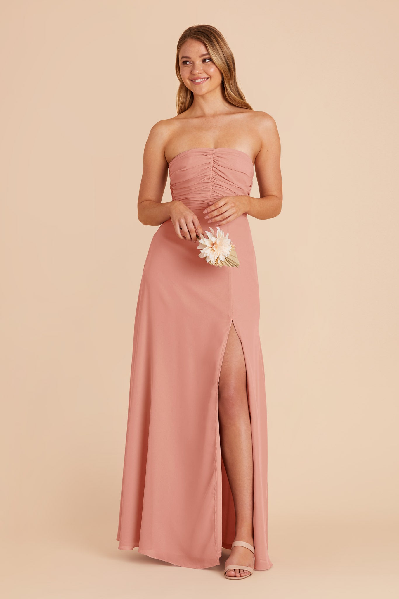 Strapless Convertible Bridesmaid Dress | Cara Chiffon - Dusty Rose
