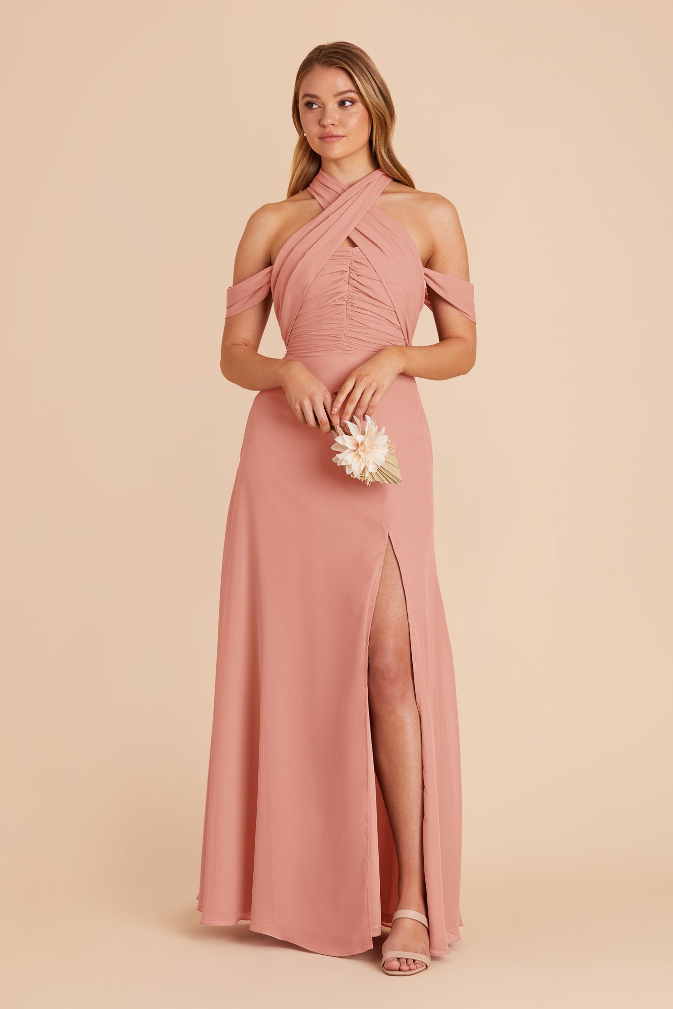 Strapless Convertible Bridesmaid Dress | Cara Chiffon - Dusty Rose