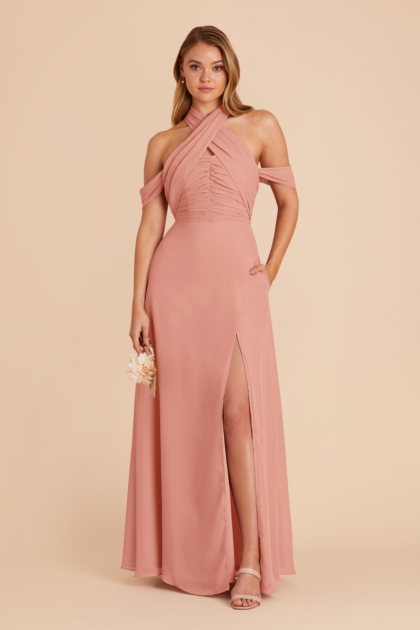 Strapless Convertible Bridesmaid Dress | Cara Chiffon - Dusty Rose