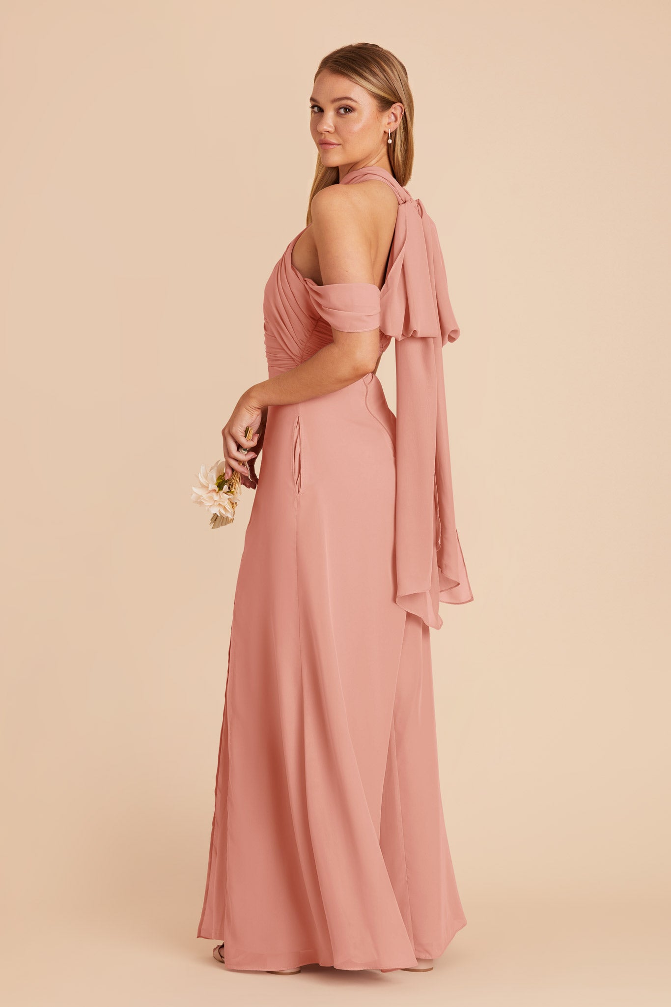 Strapless Convertible Bridesmaid Dress | Cara Chiffon - Dusty Rose