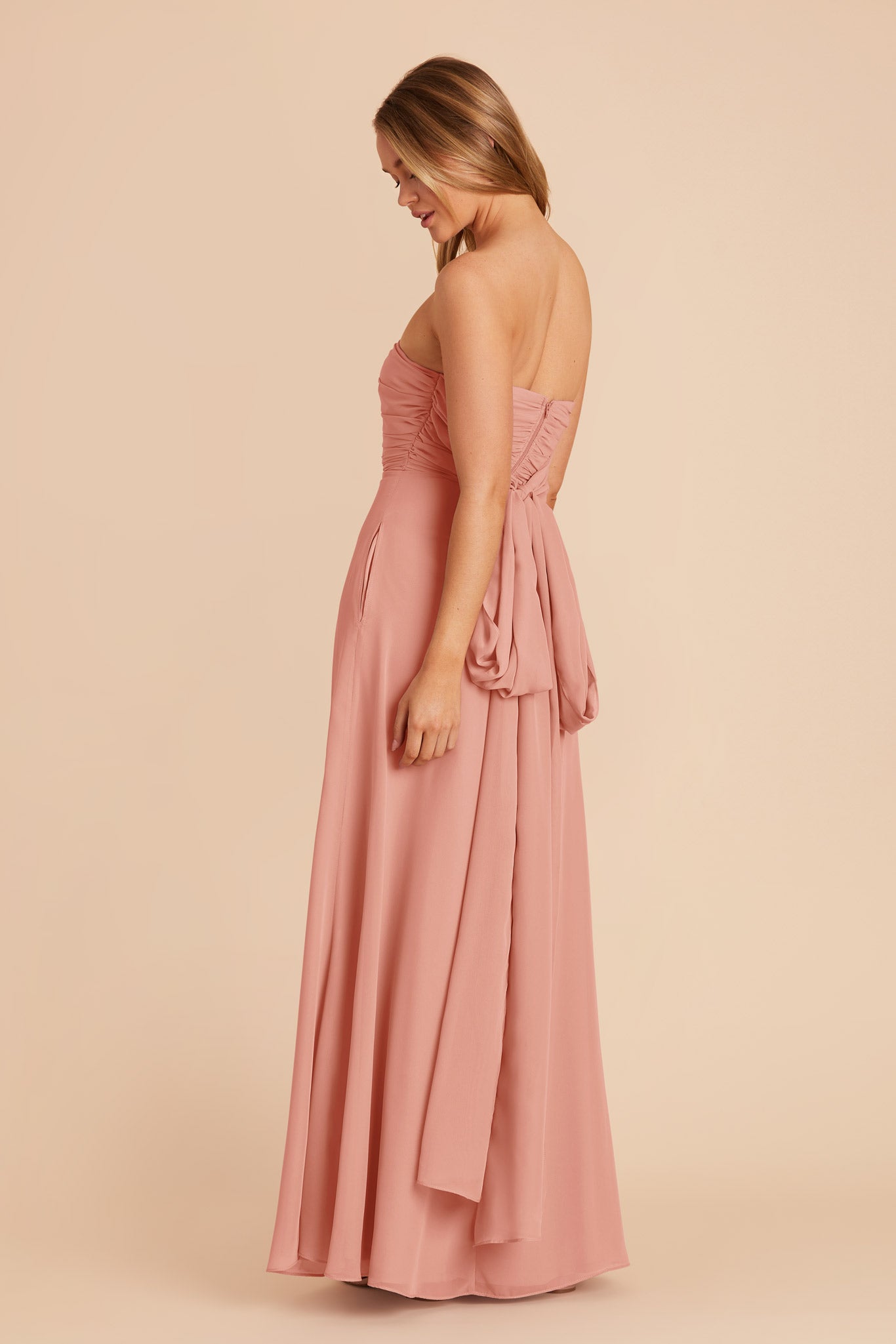 Strapless Convertible Bridesmaid Dress | Cara Chiffon - Dusty Rose