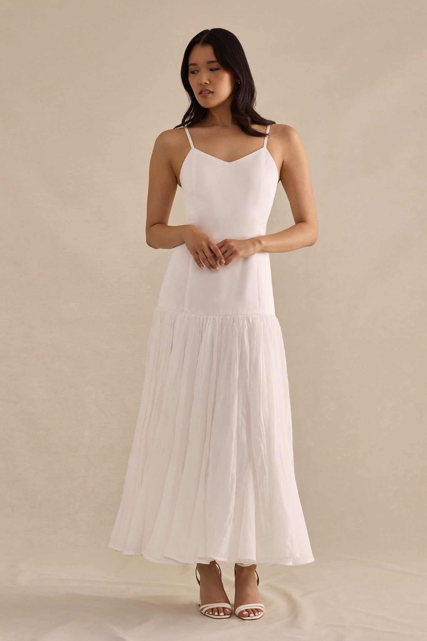 Drop Waist Dress in White | Suzanne