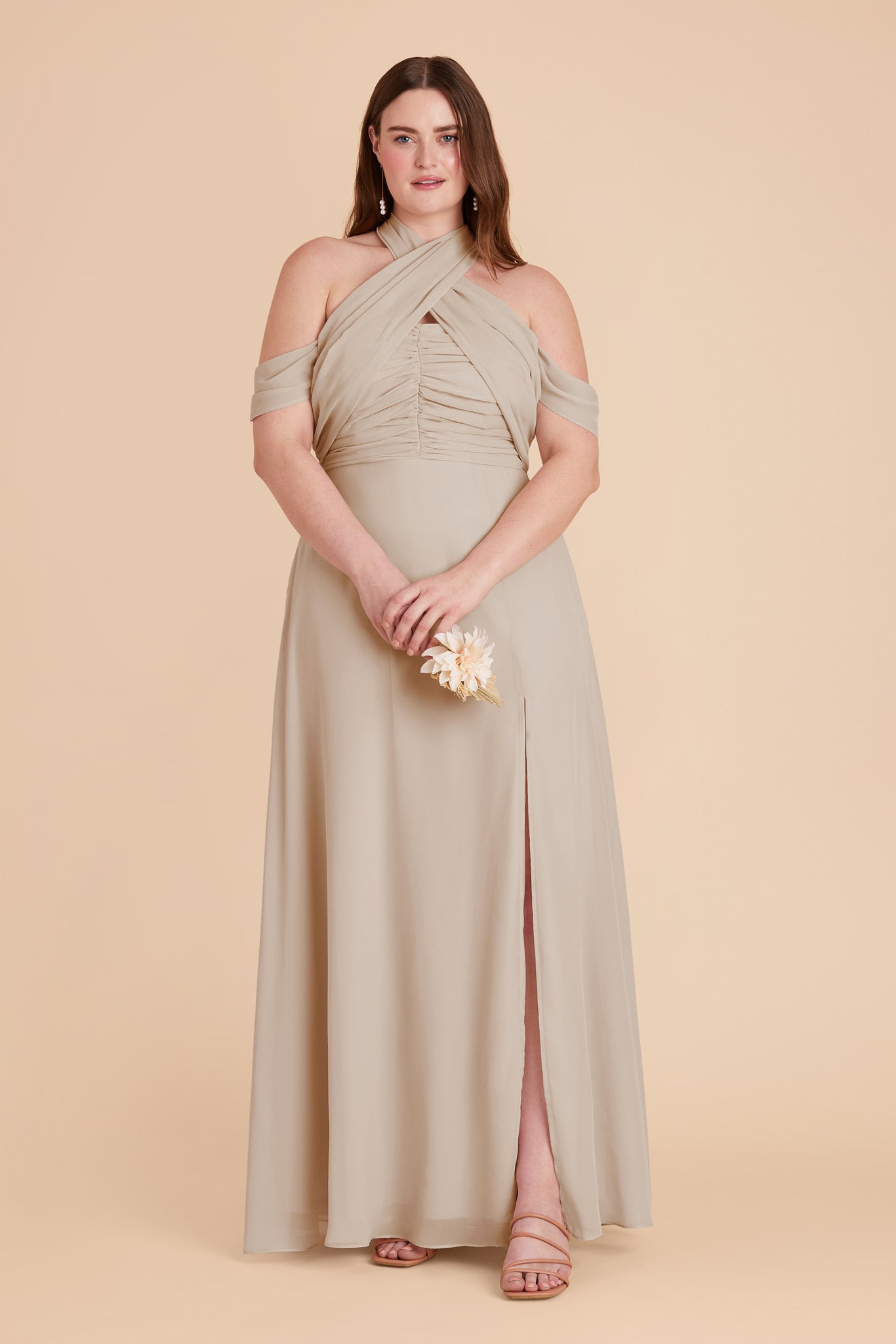 Strapless Convertible Bridesmaid Dress in Neutral Champagne | Cara Chiffon