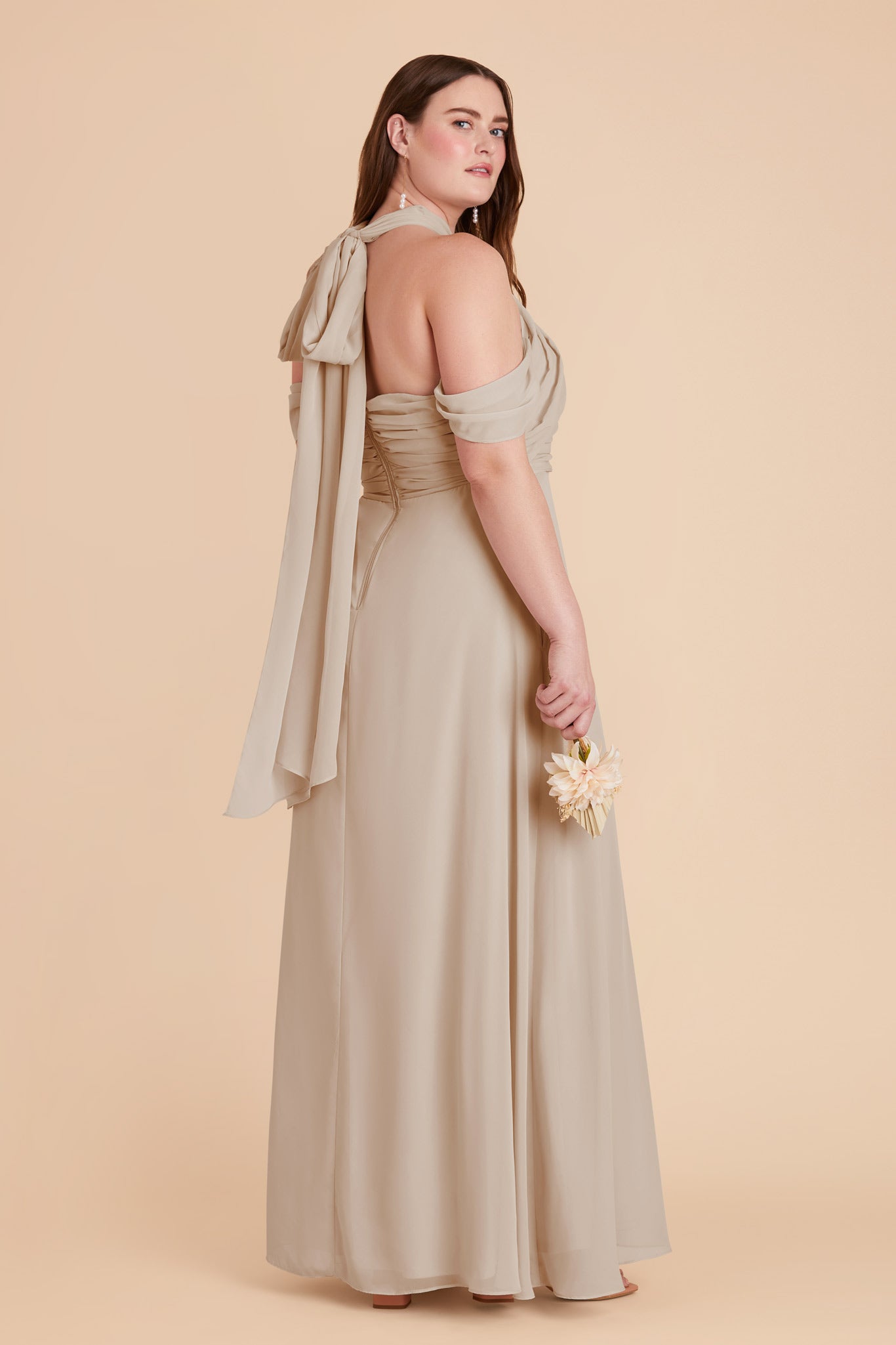 Strapless Convertible Bridesmaid Dress in Neutral Champagne | Cara Chiffon