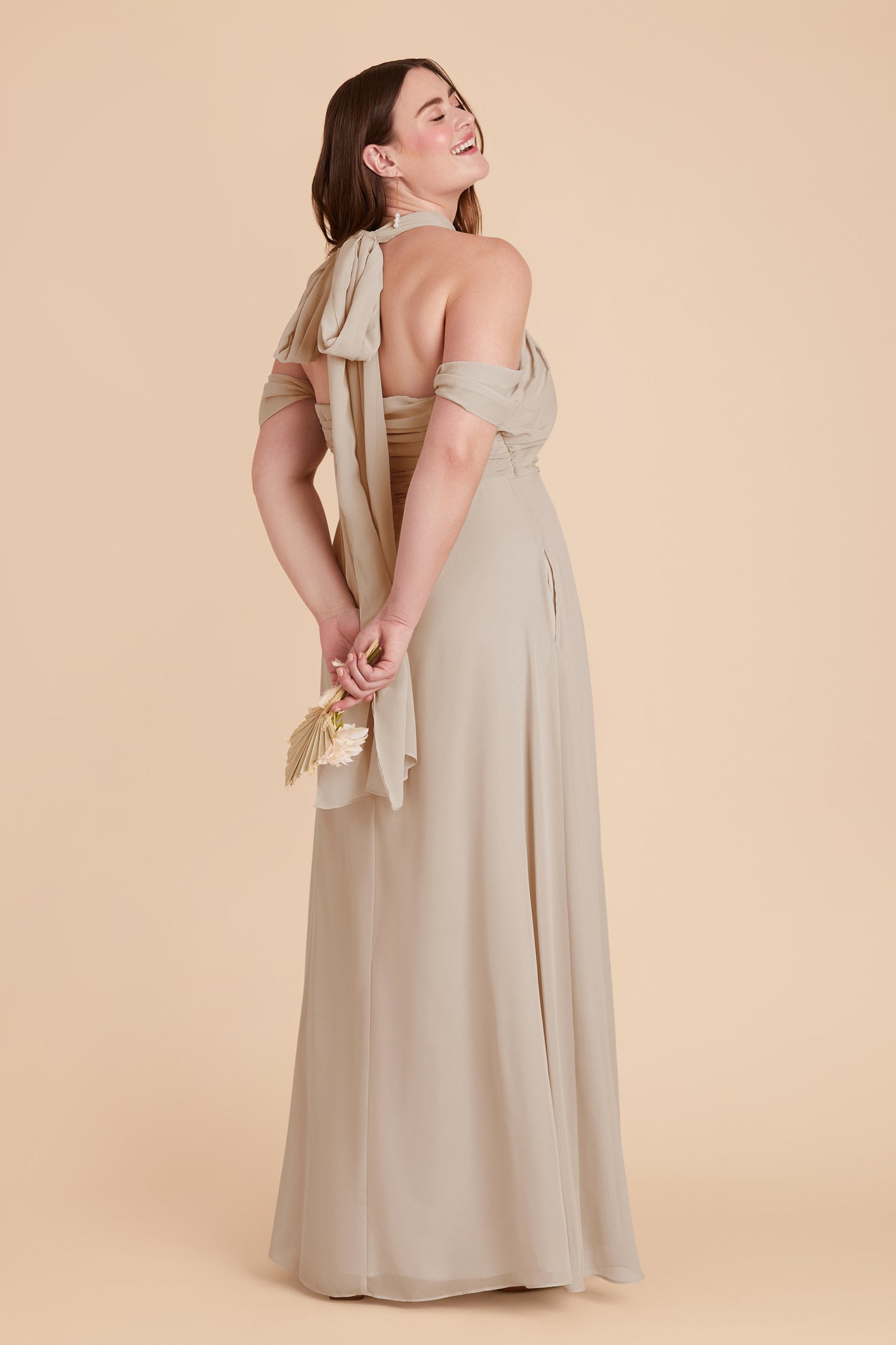 Strapless Convertible Bridesmaid Dress in Neutral Champagne | Cara Chiffon