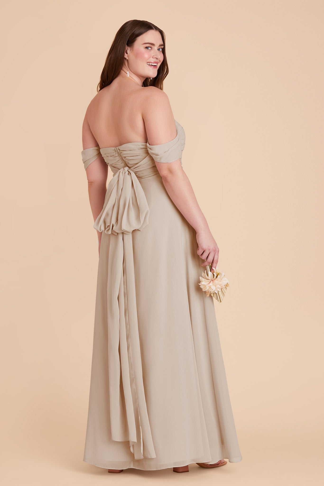 Strapless Convertible Bridesmaid Dress in Neutral Champagne | Cara Chiffon