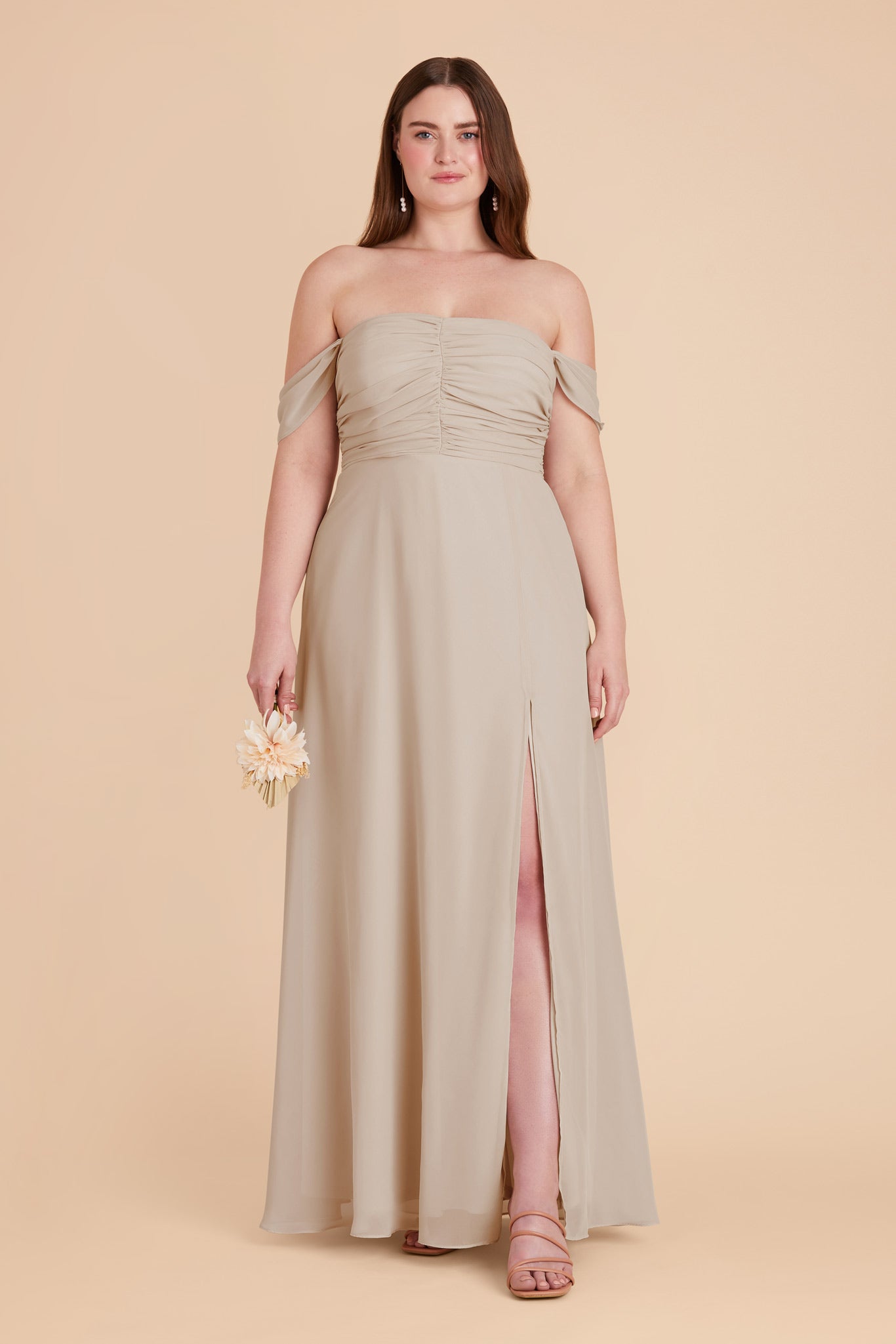 Strapless Convertible Bridesmaid Dress in Neutral Champagne | Cara Chiffon