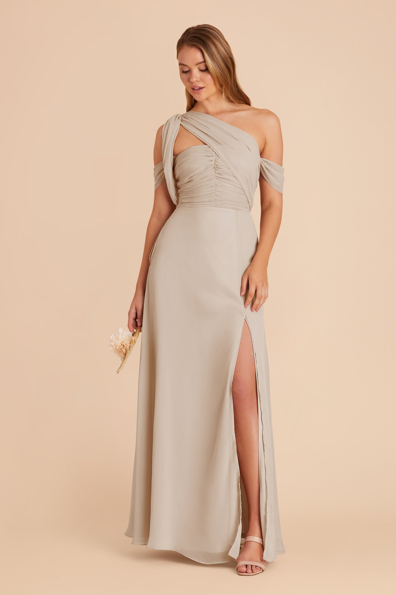 Strapless Convertible Bridesmaid Dress in Neutral Champagne | Cara Chiffon