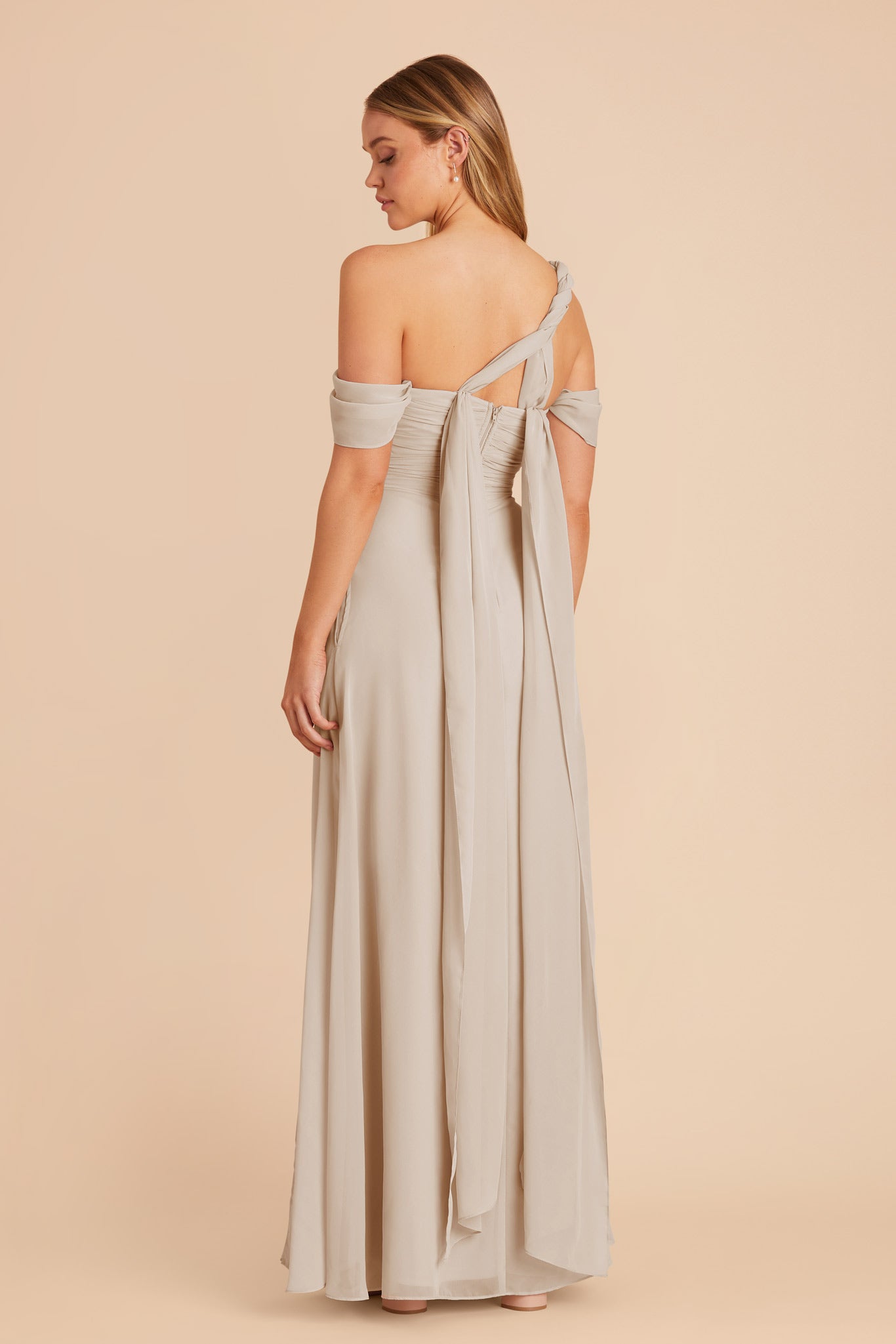Strapless Convertible Bridesmaid Dress in Neutral Champagne | Cara Chiffon