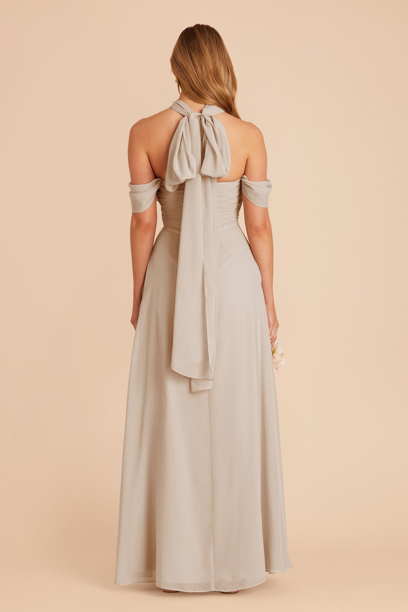 Strapless Convertible Bridesmaid Dress in Neutral Champagne | Cara Chiffon
