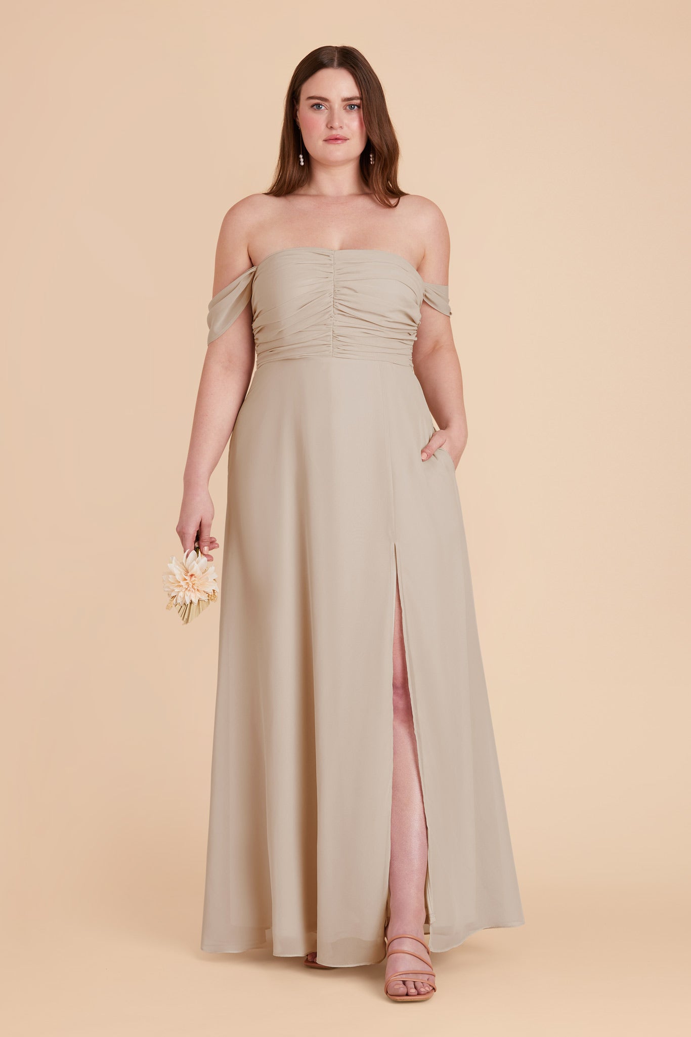 Strapless Convertible Bridesmaid Dress in Neutral Champagne | Cara Chiffon
