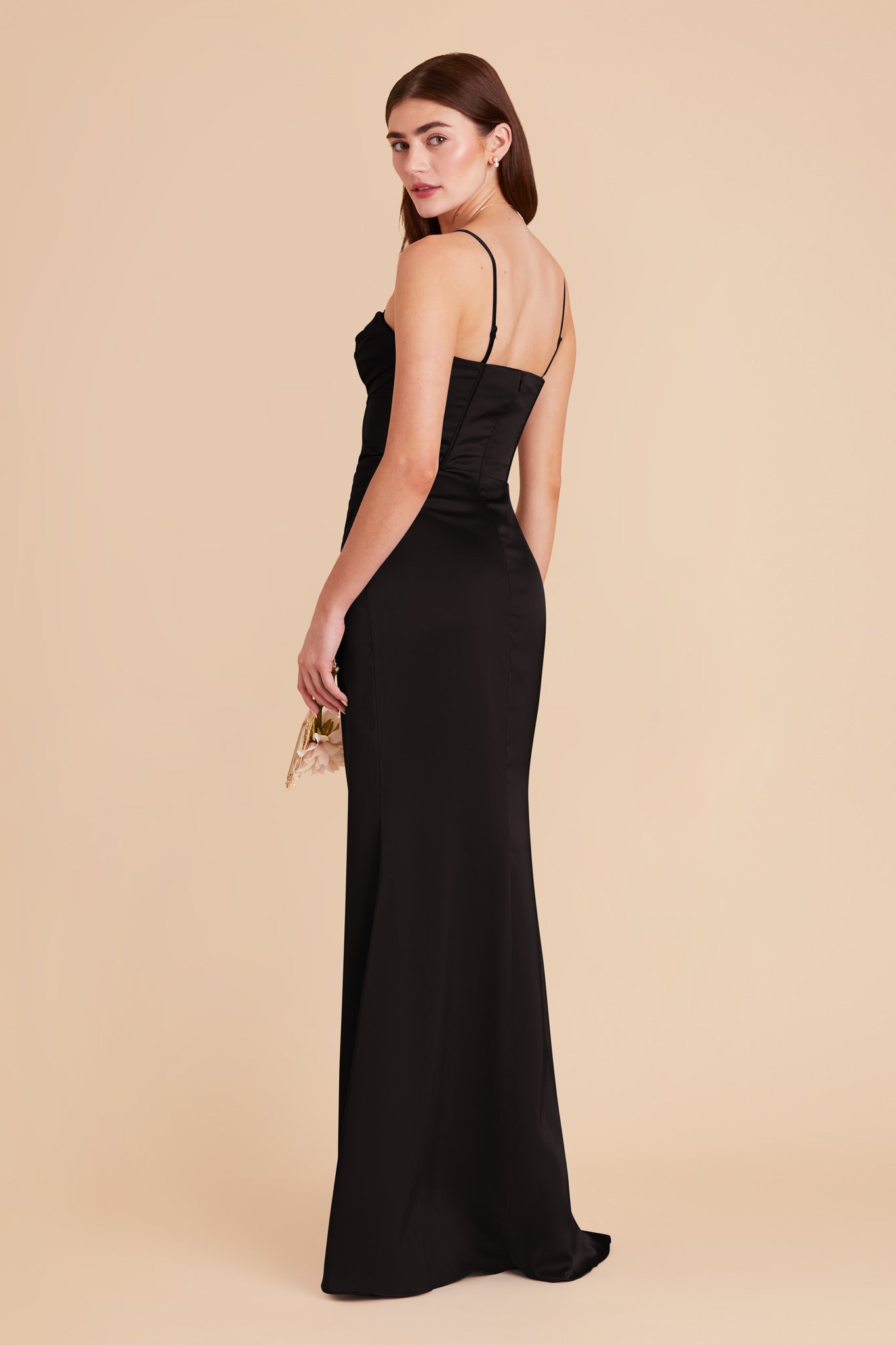Elegant Matte Satin Bridesmaid Dress with Boning & High Slit | Carrie