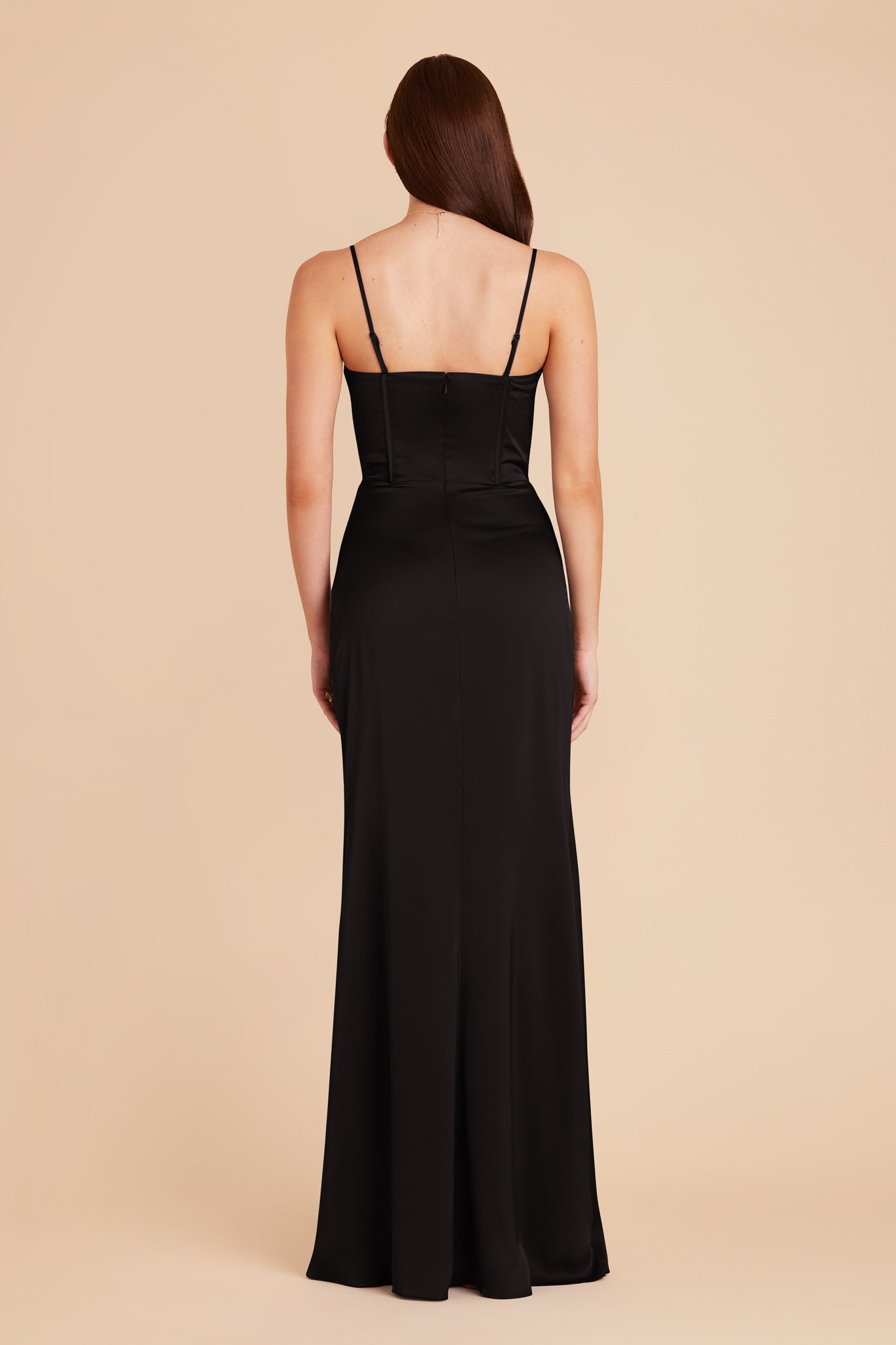 Elegant Matte Satin Bridesmaid Dress with Boning & High Slit | Carrie