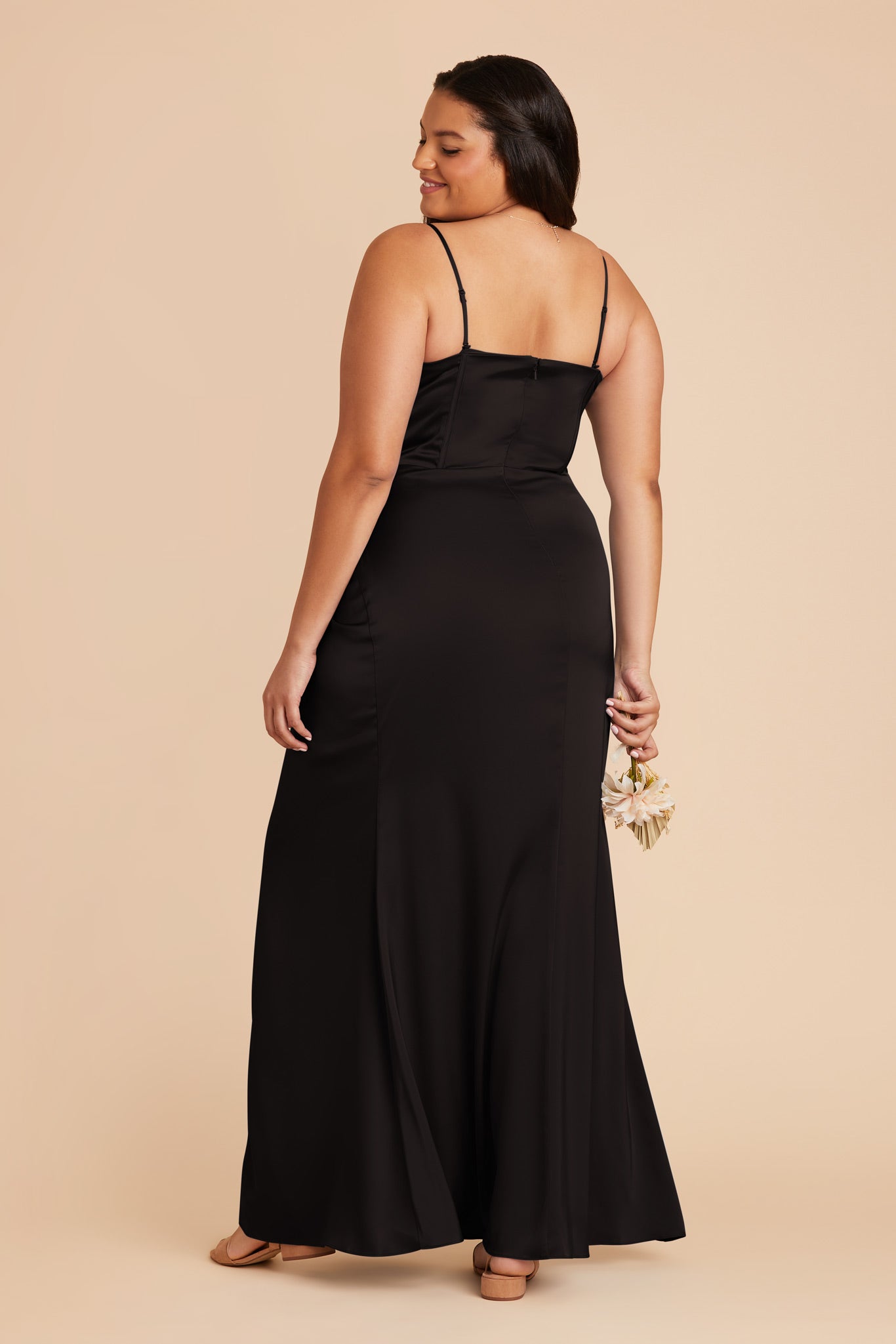 Elegant Matte Satin Bridesmaid Dress with Boning & High Slit | Carrie