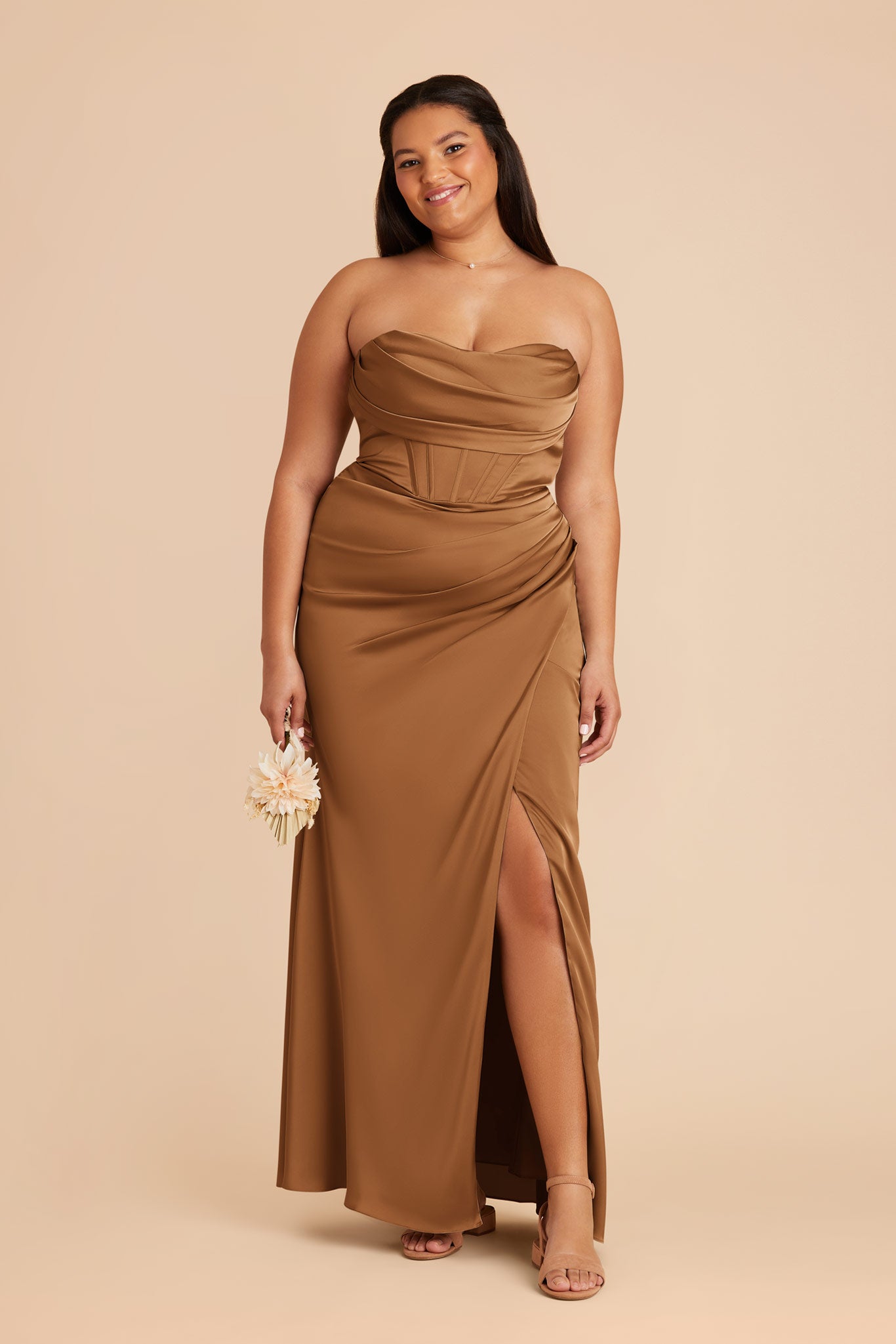 Matte Satin Bridesmaid Dress with Boning & High Slit | Carrie Copper