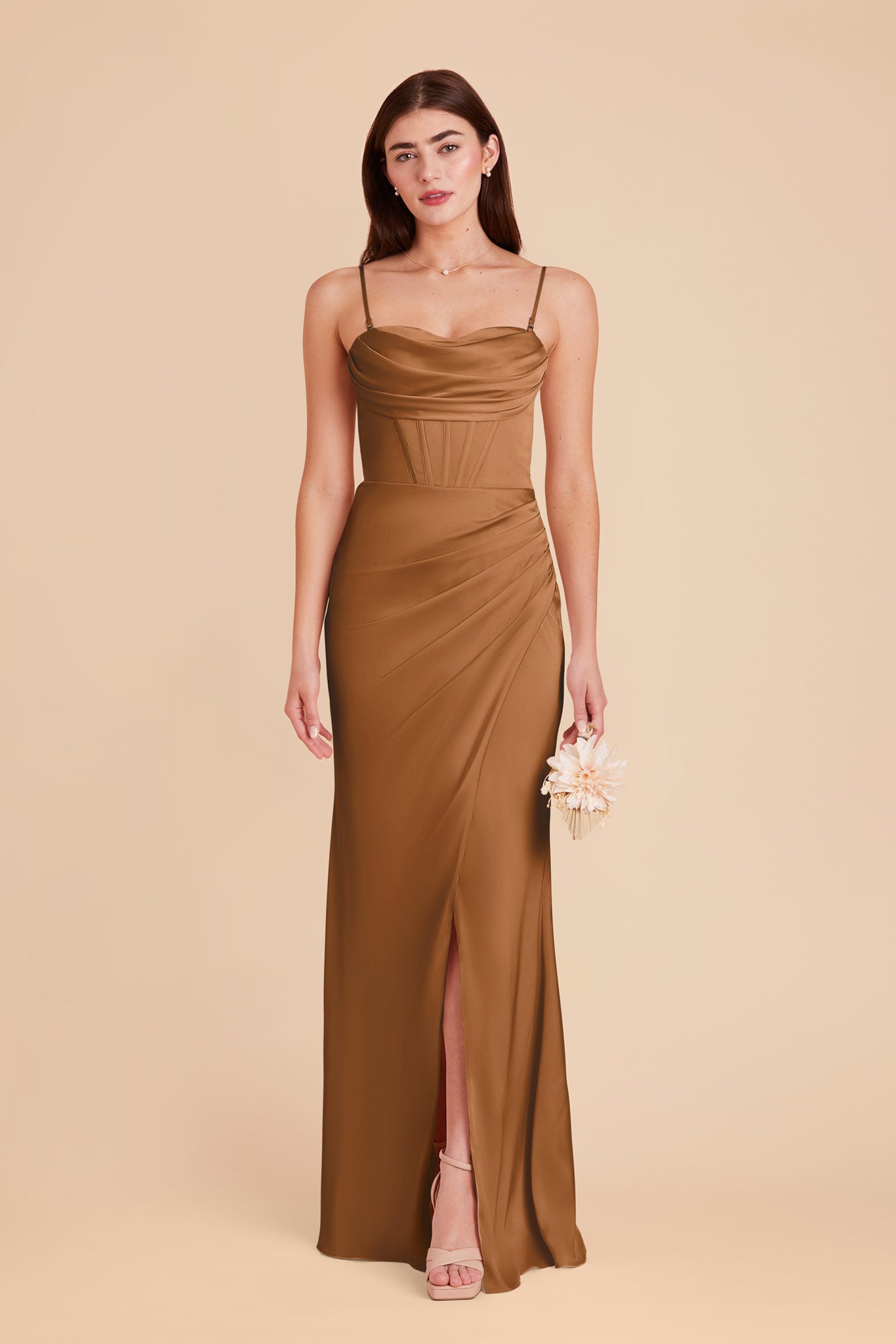 Matte Satin Bridesmaid Dress with Boning & High Slit | Carrie Copper