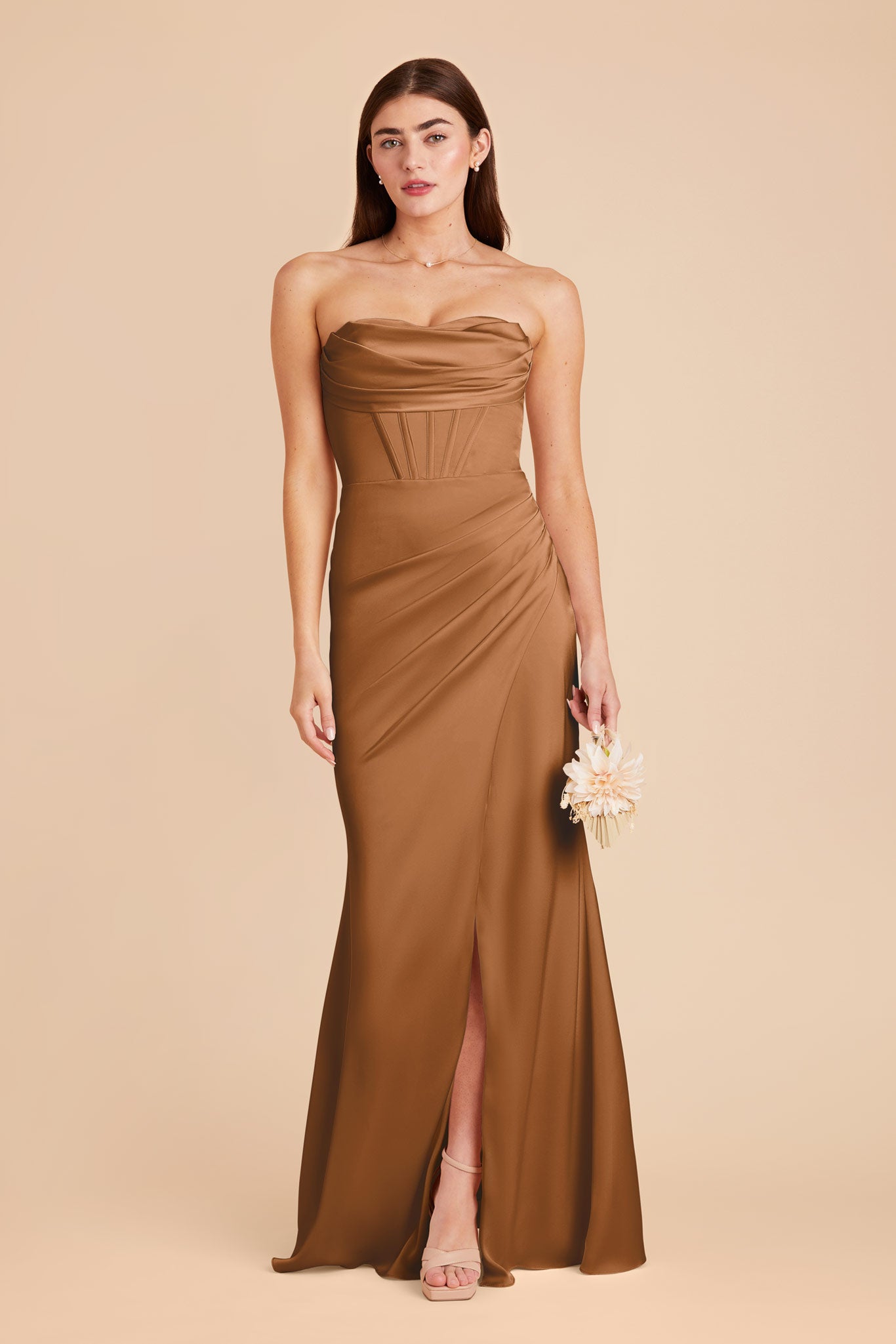 Matte Satin Bridesmaid Dress with Boning & High Slit | Carrie Copper