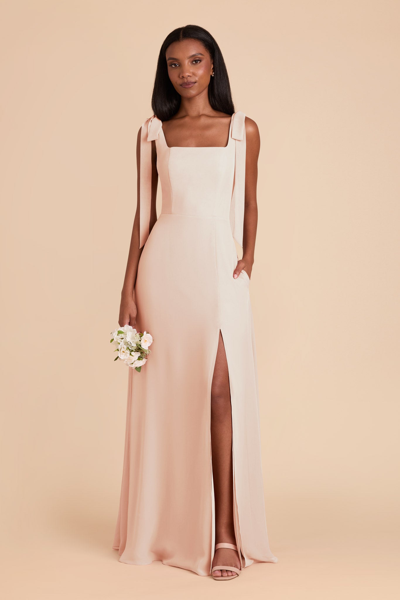 Chiffon Convertible Dress with Bows | Alex - Pale Blush
