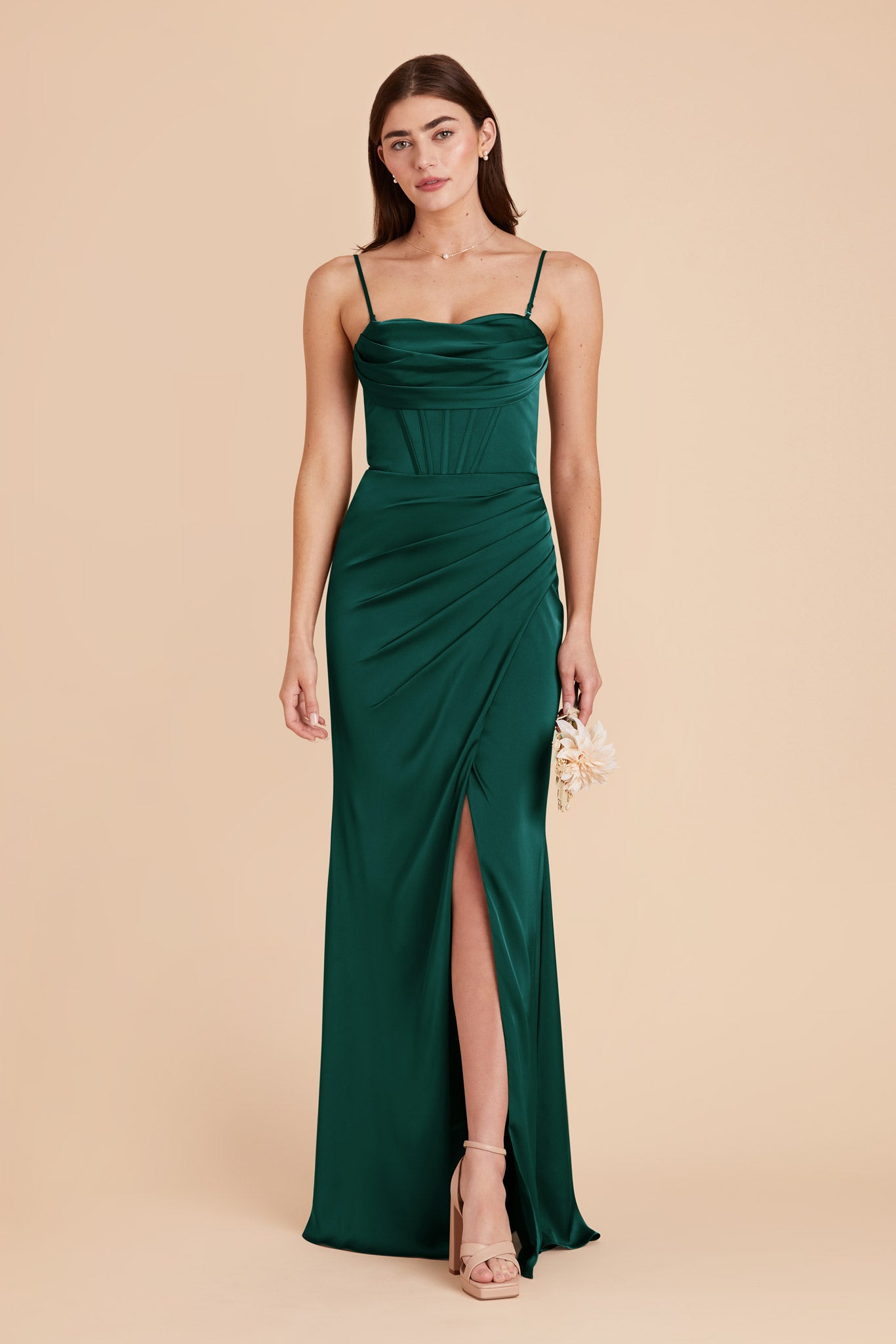 Matte Satin Bridesmaid Dress with Boning & High Slit | Carrie
