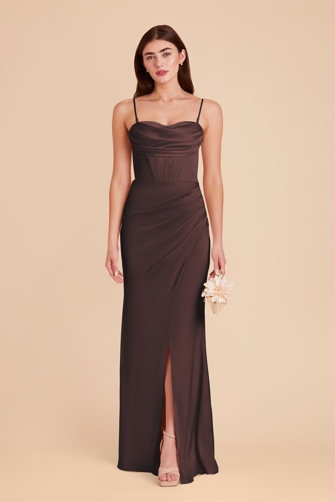Matte Satin Bridesmaid Dress with Boning & High Slit | Carrie