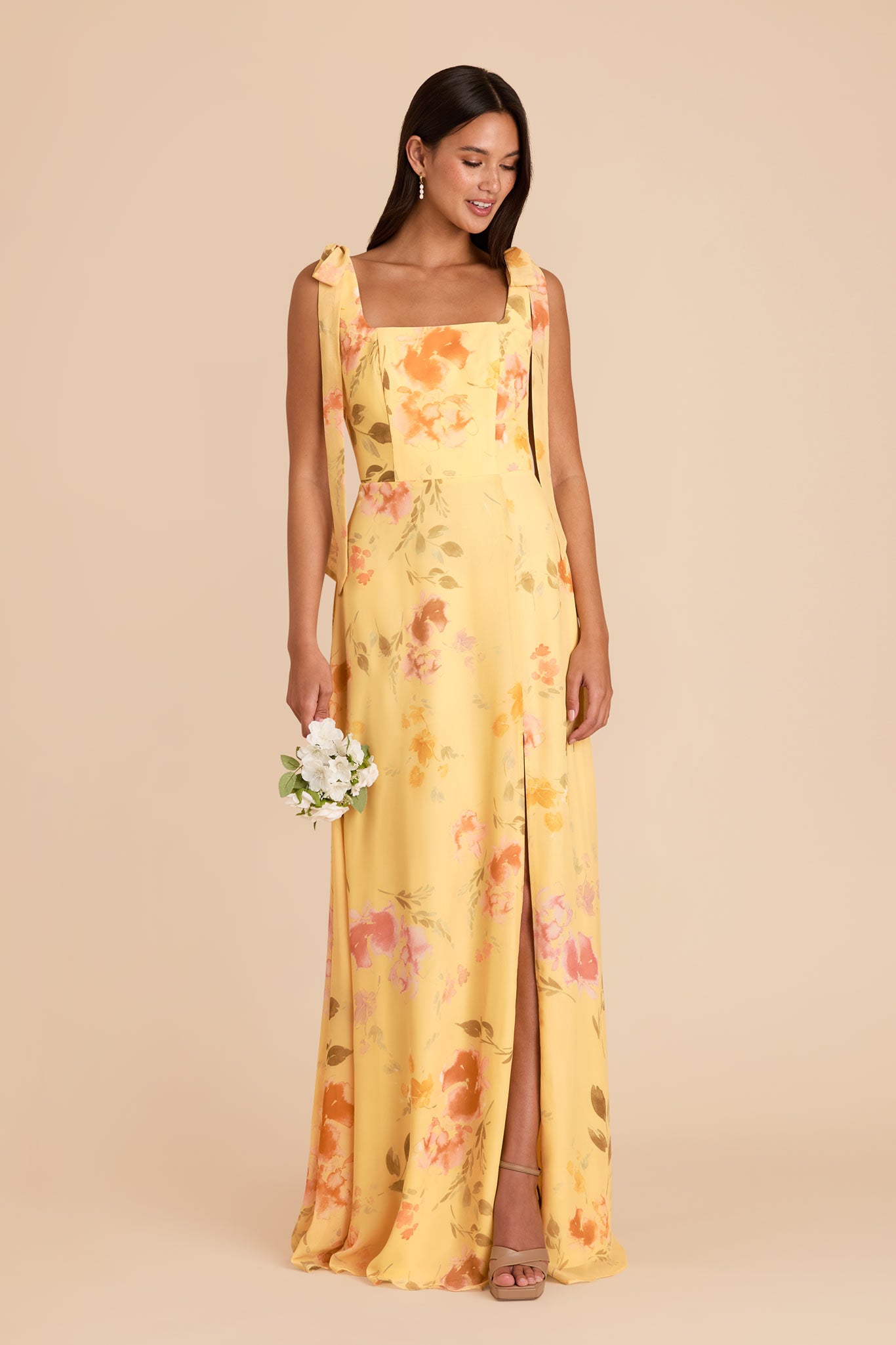 Chiffon Convertible Dress with Bows | Pale Yellow Rococo Floral