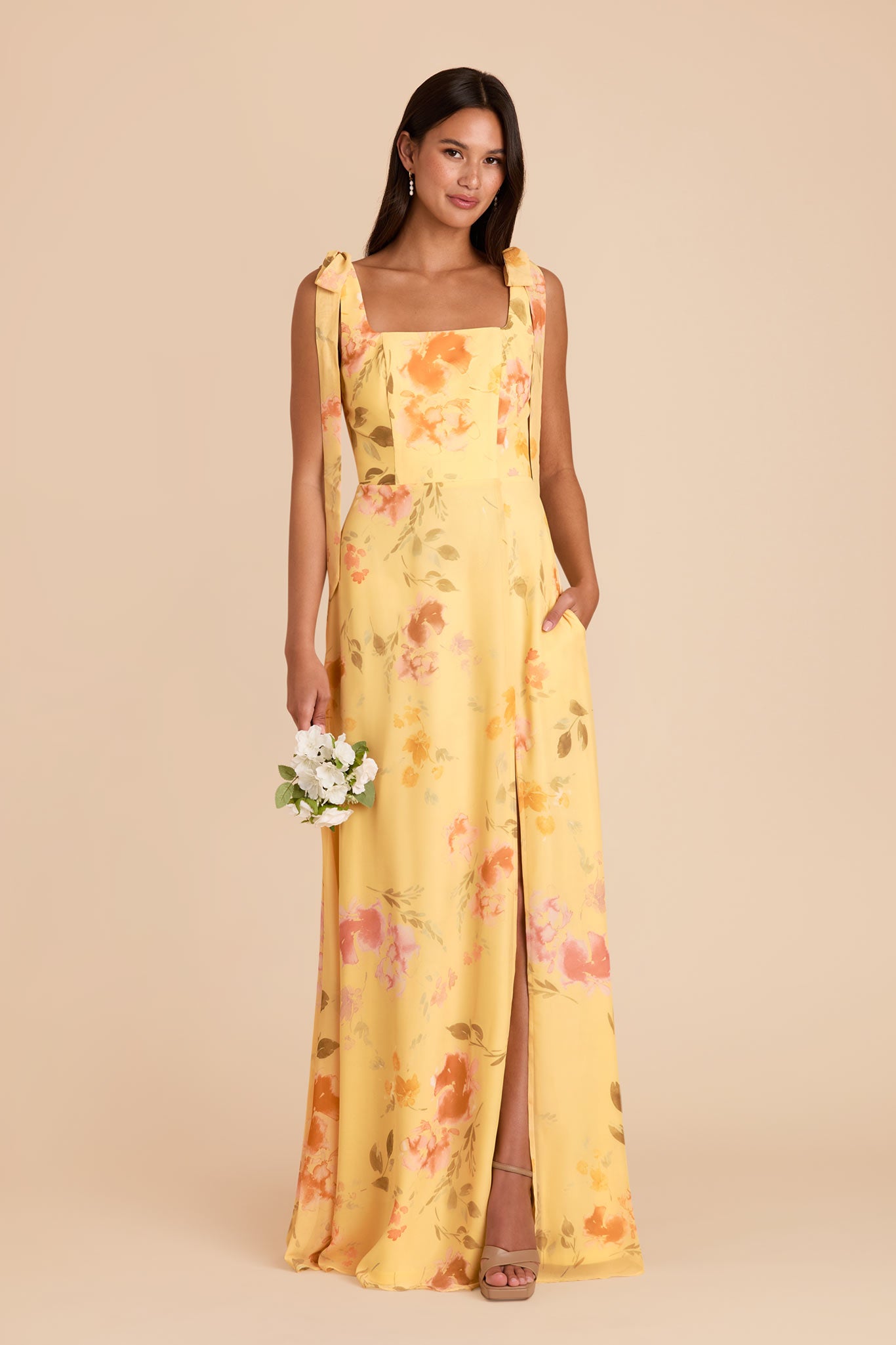 Chiffon Convertible Dress with Bows | Pale Yellow Rococo Floral