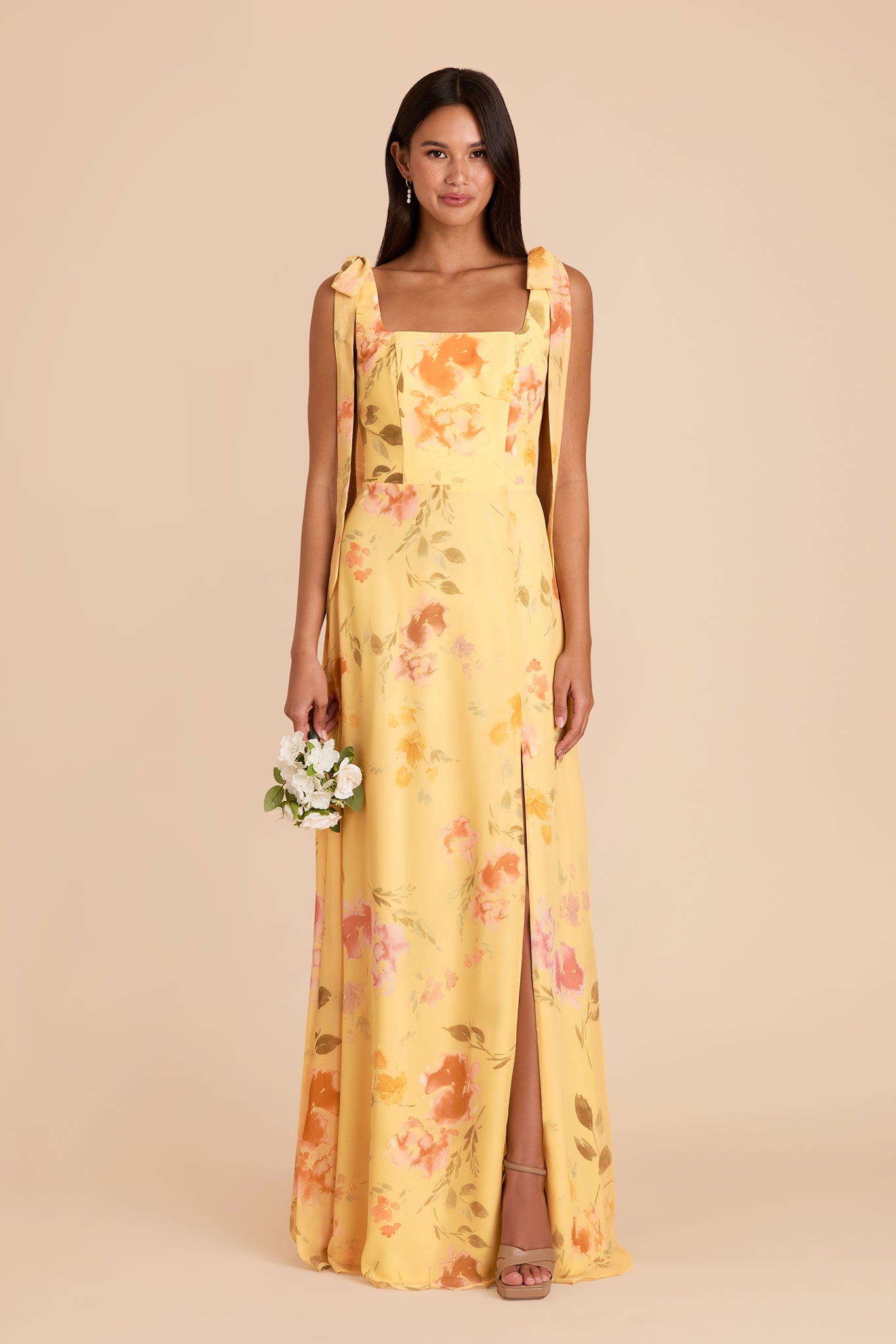 Chiffon Convertible Dress with Bows | Pale Yellow Rococo Floral