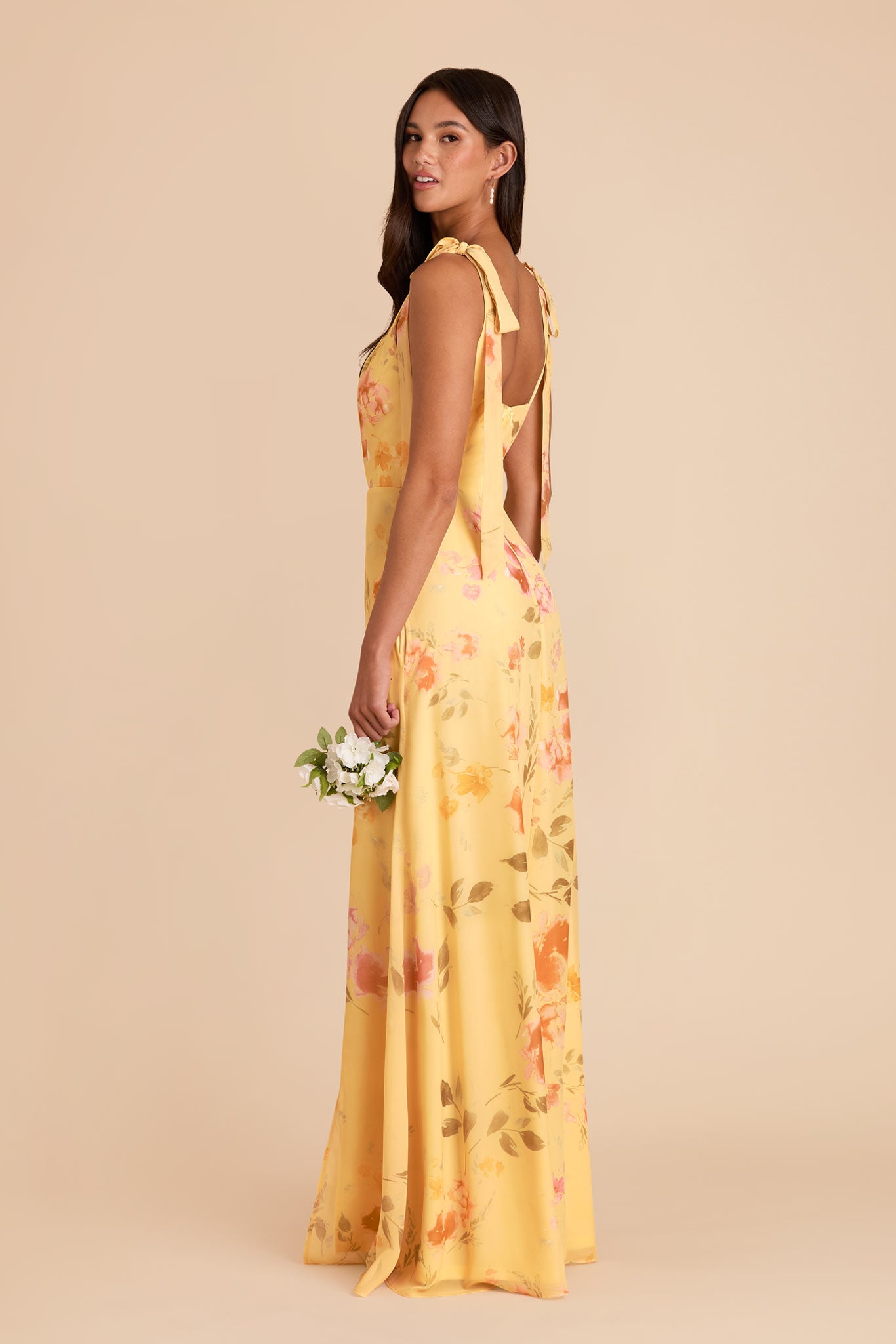 Chiffon Convertible Dress with Bows | Pale Yellow Rococo Floral