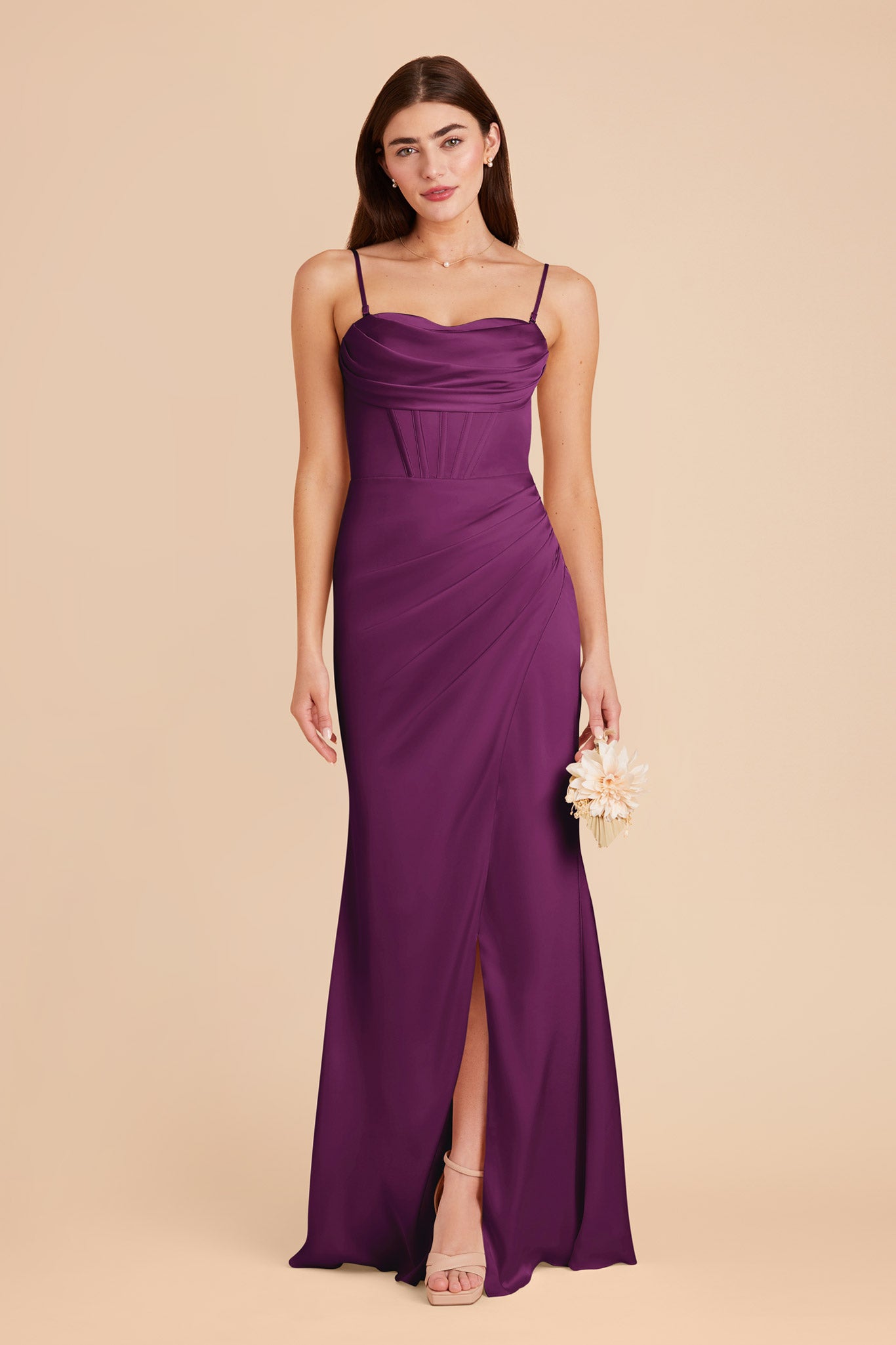 Matte Satin Bridesmaid Dress with Boning & High Slit | Carrie