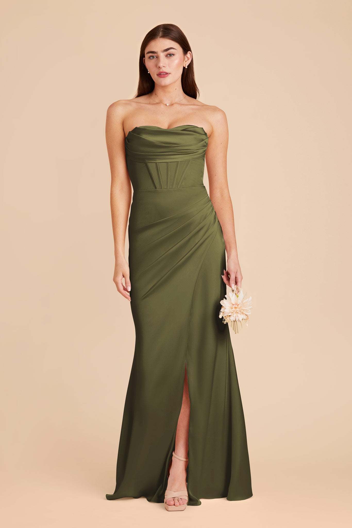 Elegant Matte Satin Bridesmaid Dress with High Slit | Carrie