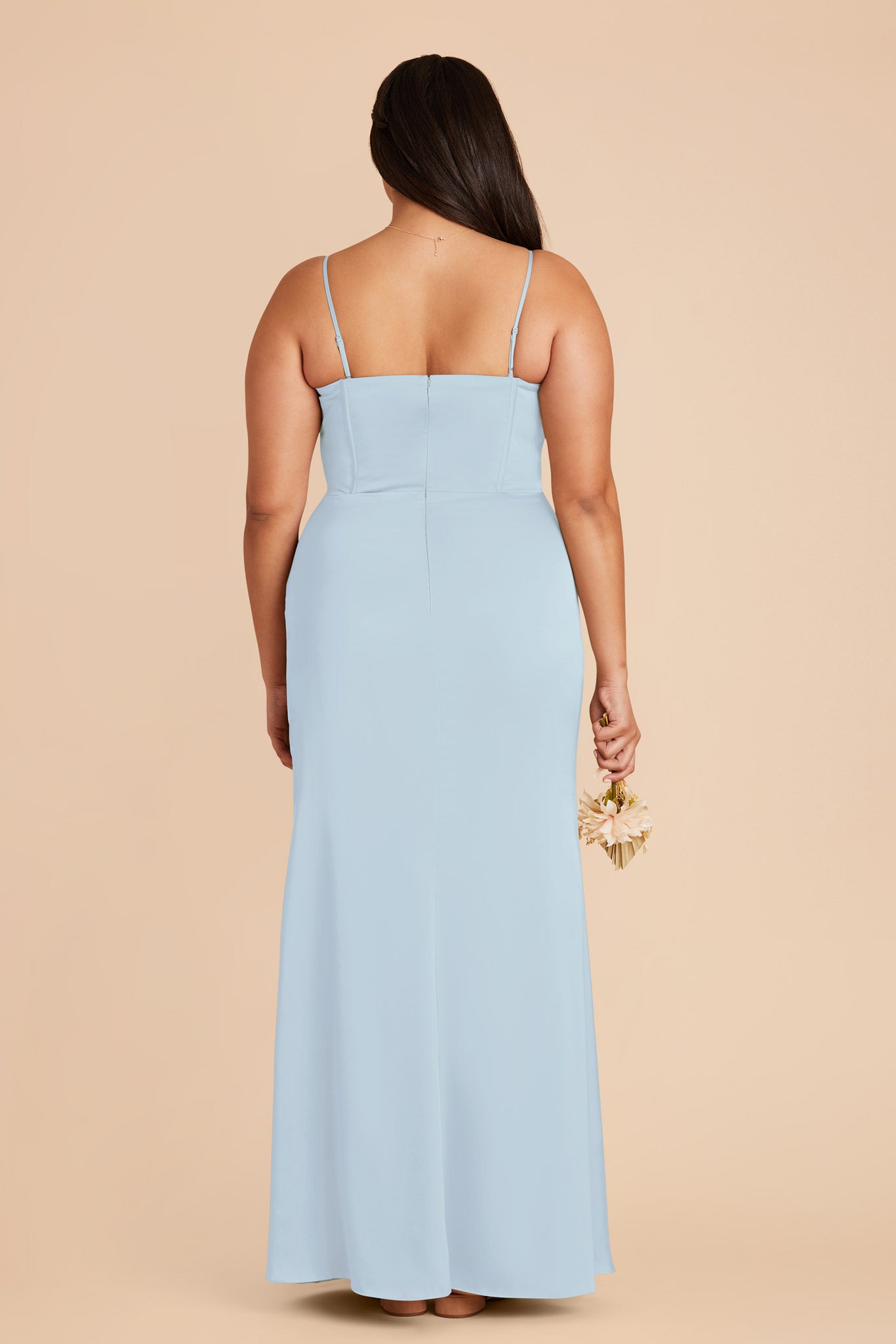 Mist Blue Satin Bridesmaid Dress with Boning & High Slit | Carrie