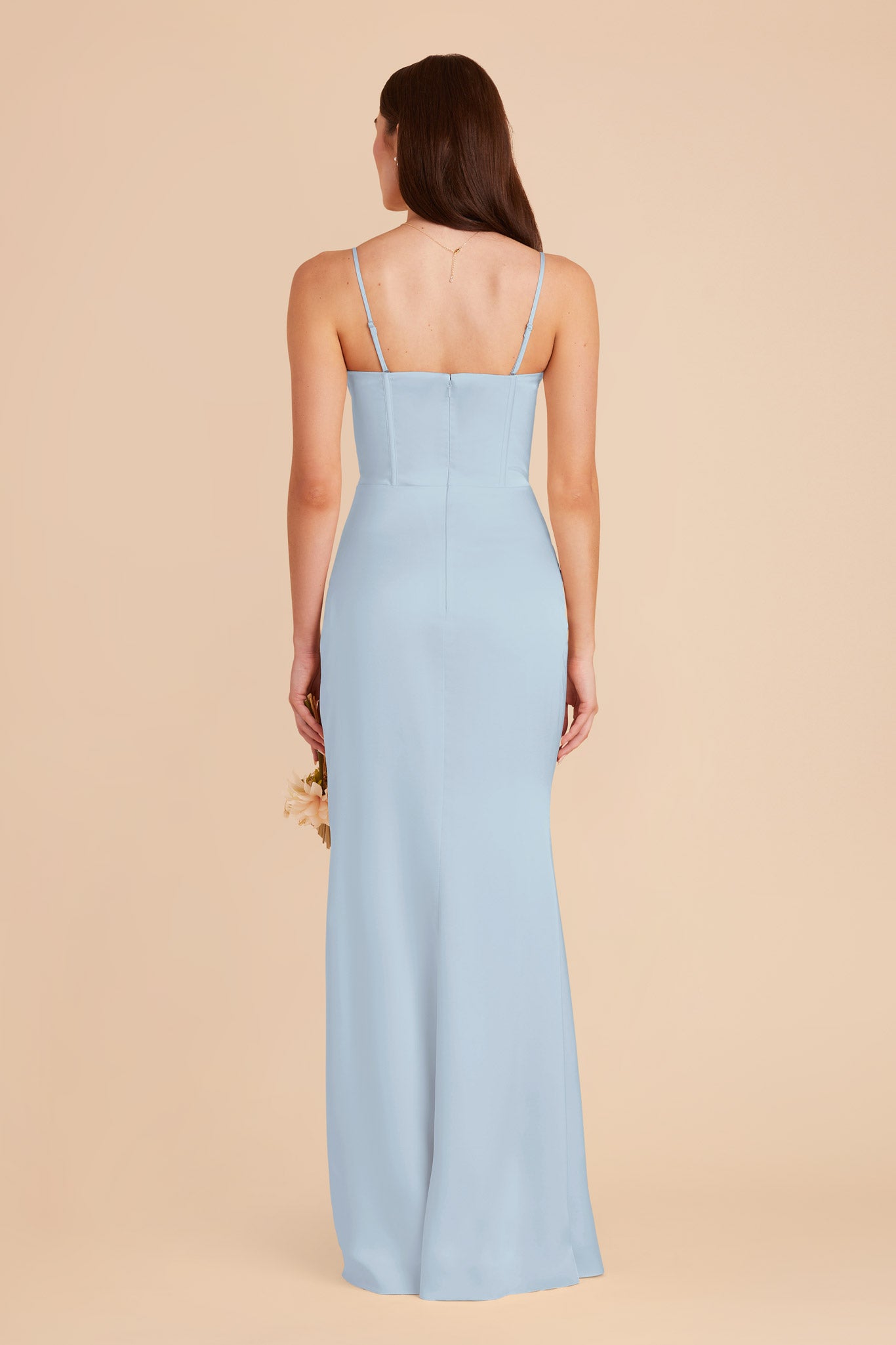 Mist Blue Satin Bridesmaid Dress with Boning & High Slit | Carrie