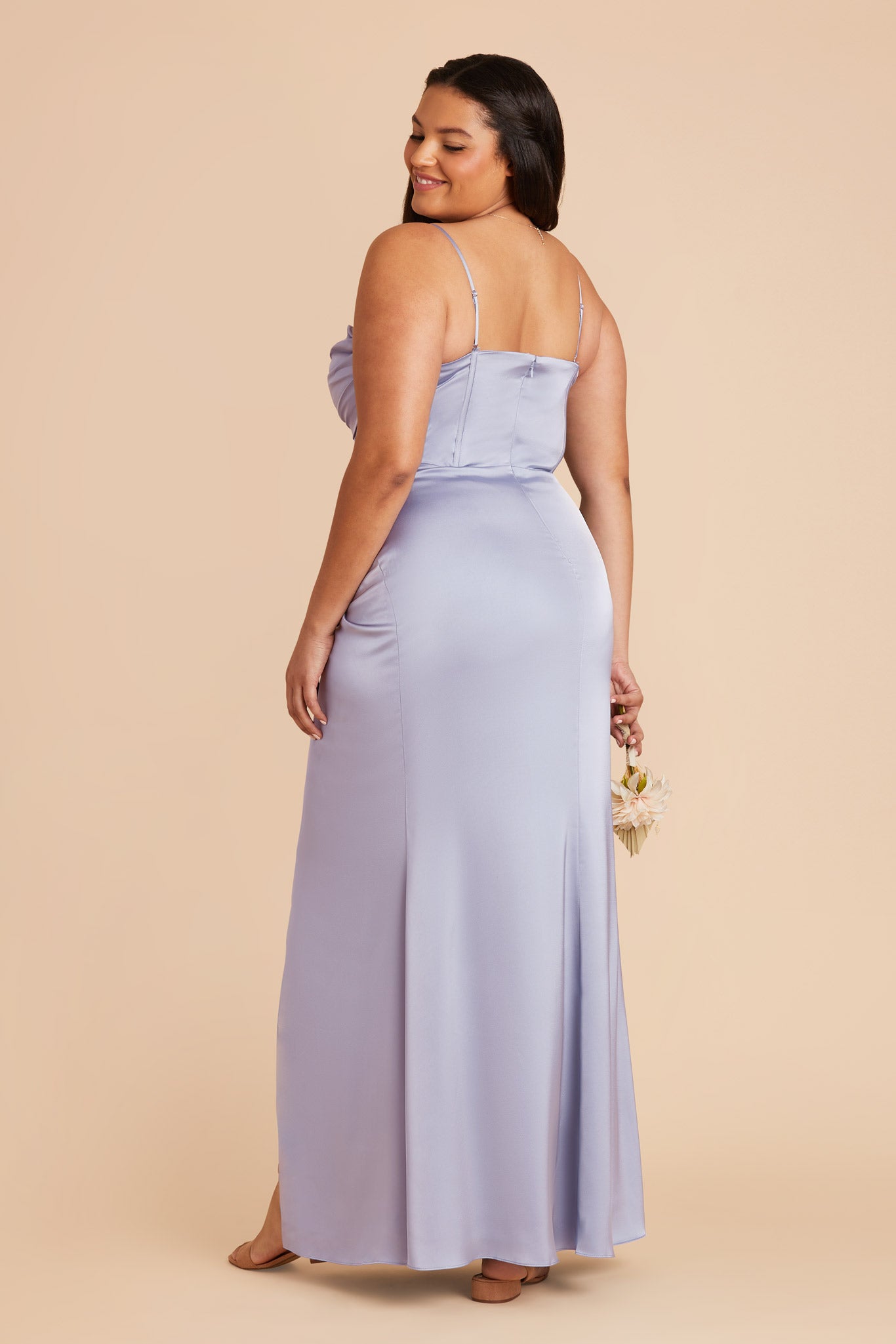 Elegant Satin Bridesmaid Dress with Boning & High Slit | Carrie