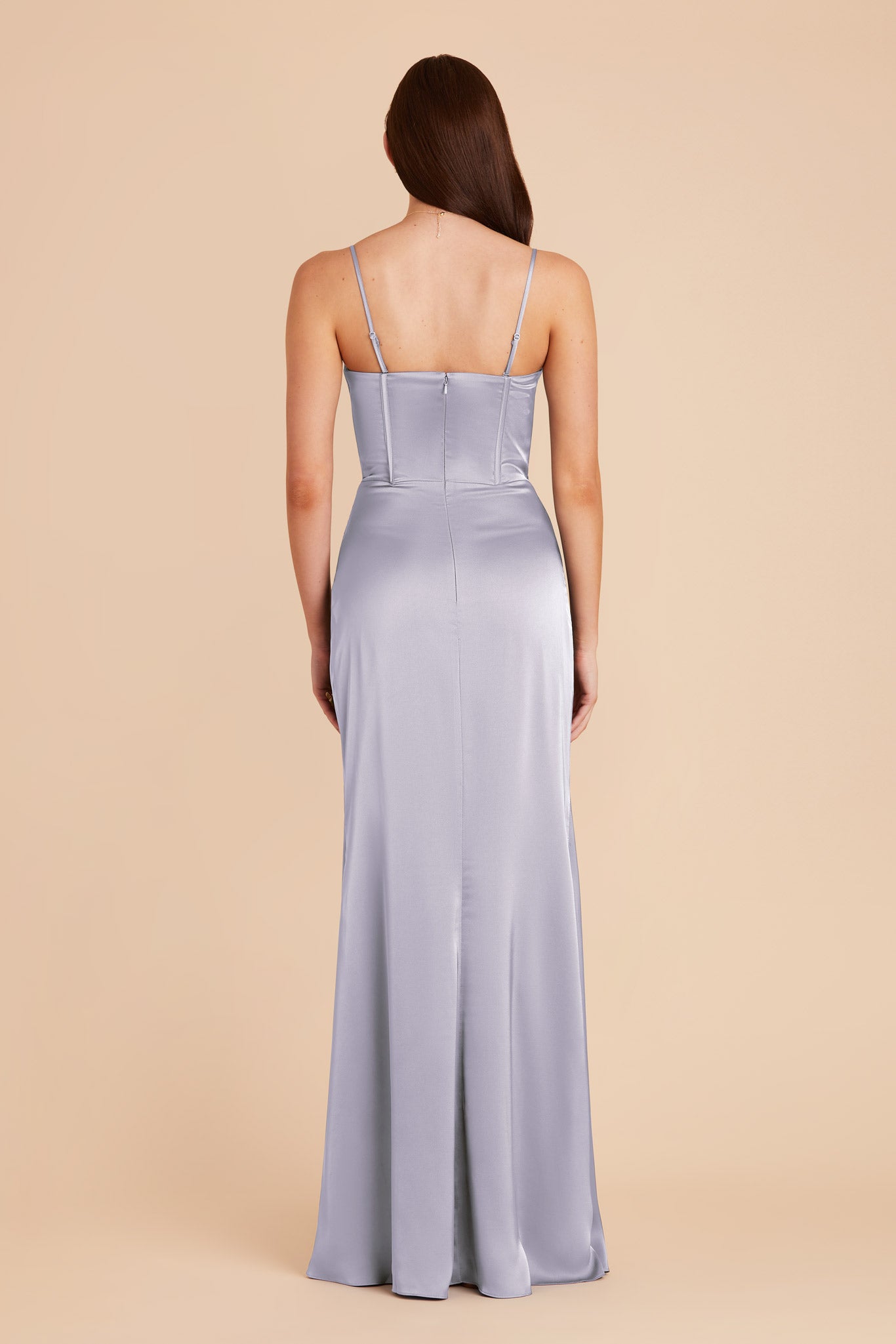 Elegant Satin Bridesmaid Dress with Boning & High Slit | Carrie