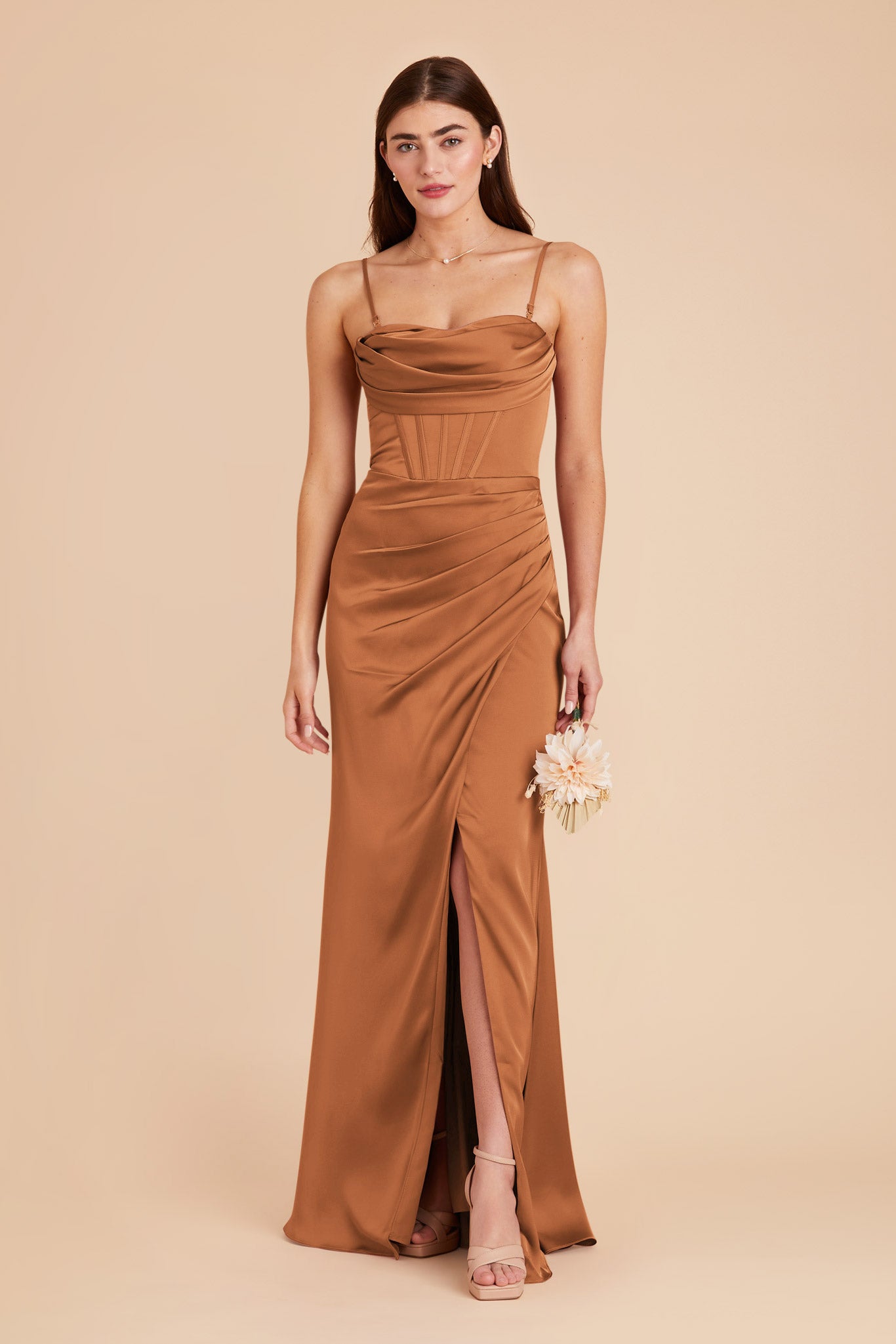 Matte Satin Bridesmaid Dress with Boning & High Slit | Carrie