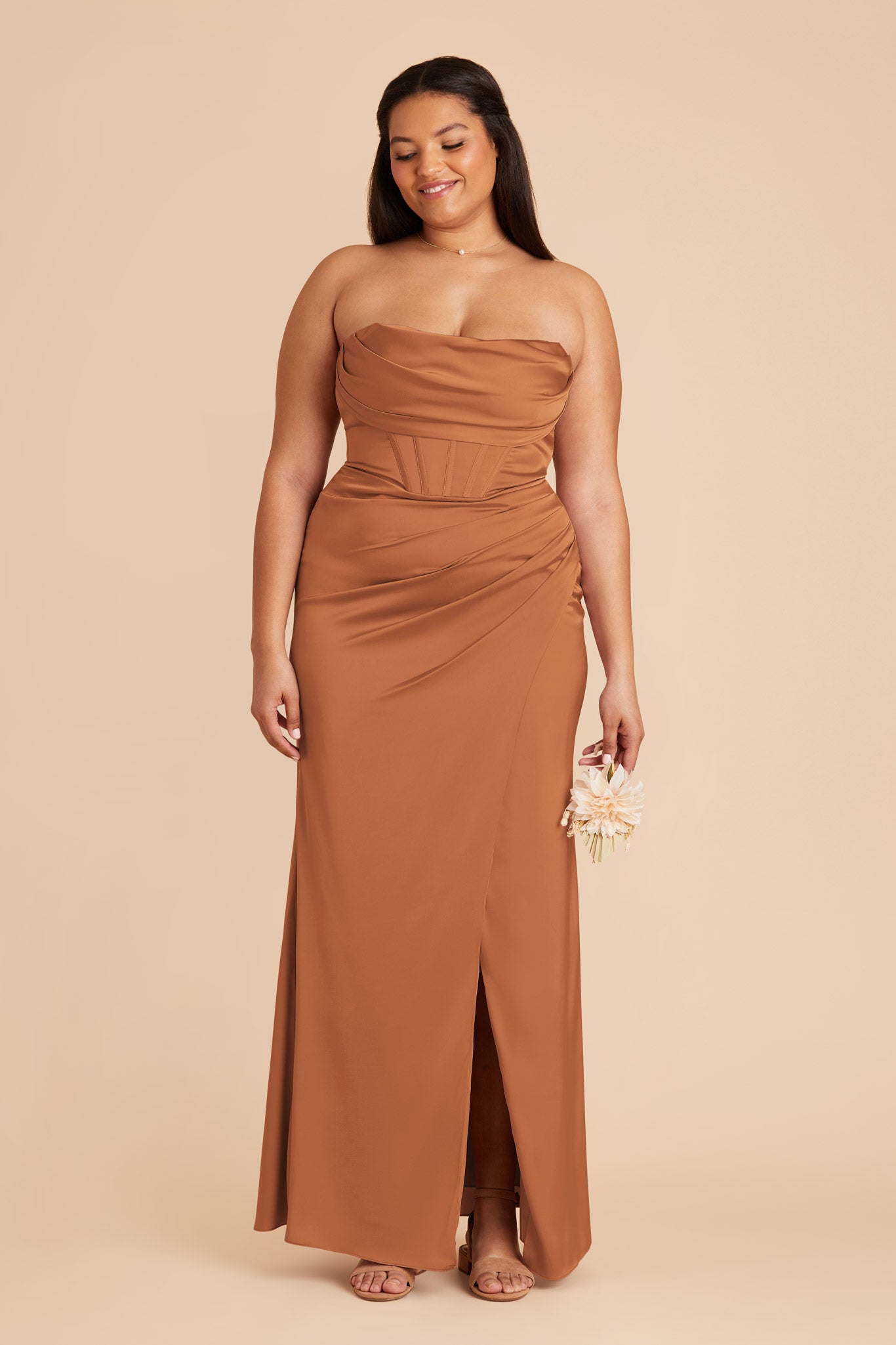 Matte Satin Bridesmaid Dress with Boning & High Slit | Carrie