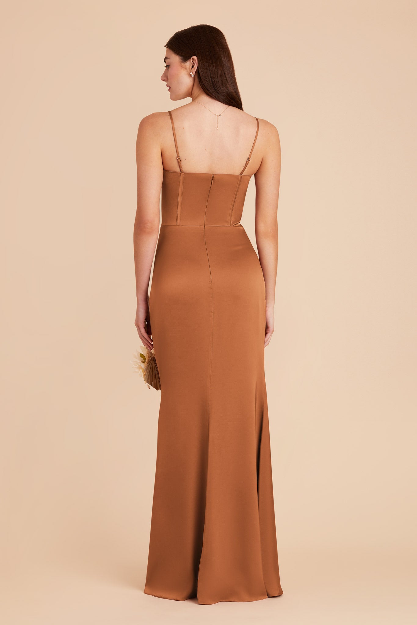 Matte Satin Bridesmaid Dress with Boning & High Slit | Carrie