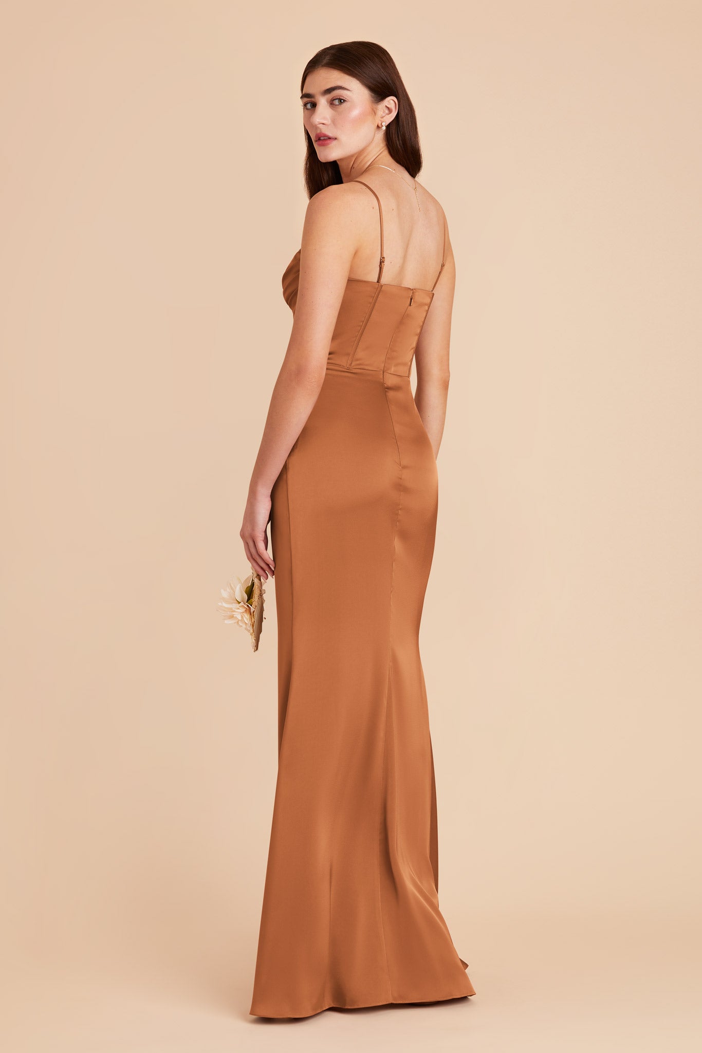 Matte Satin Bridesmaid Dress with Boning & High Slit | Carrie