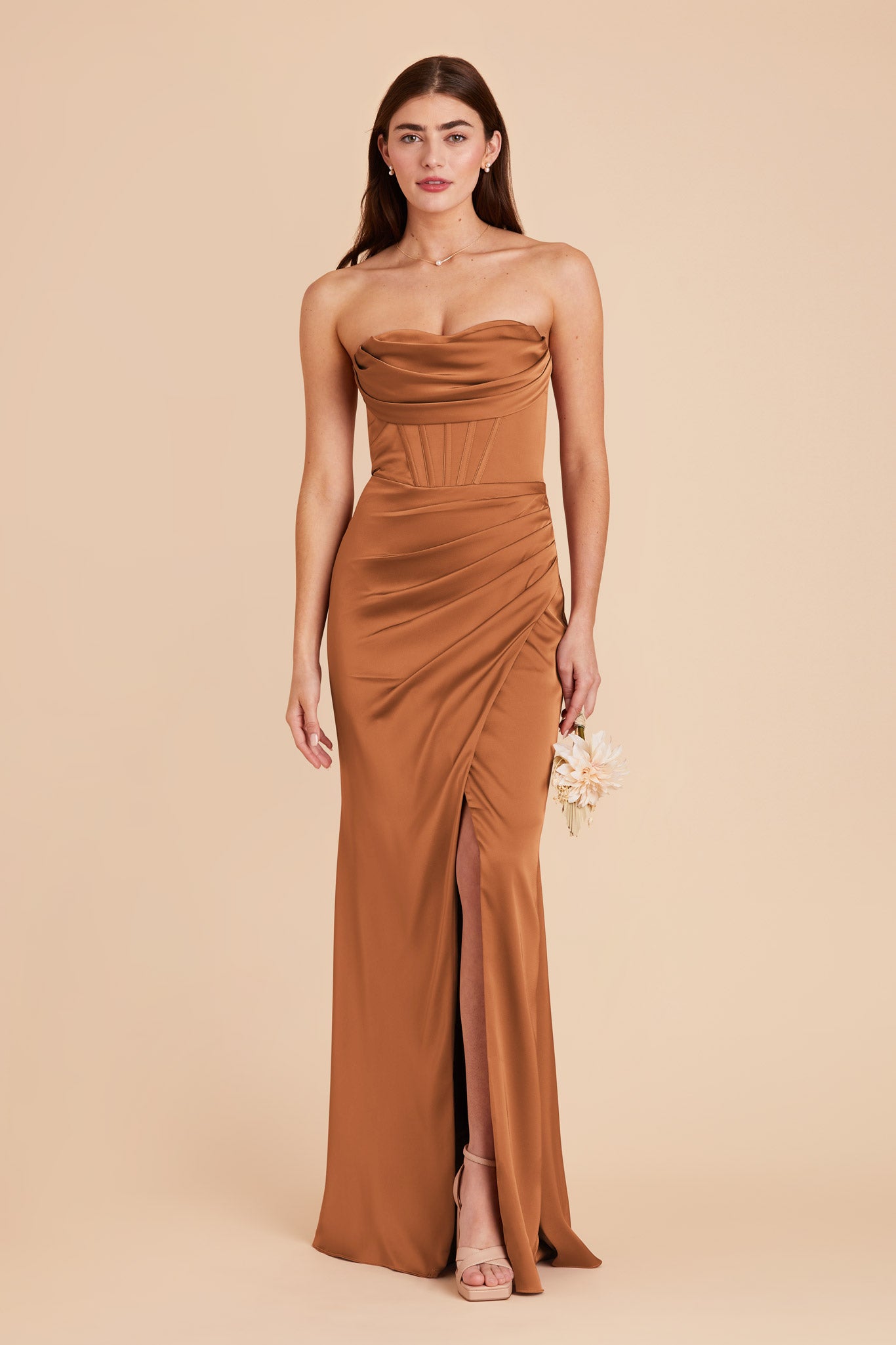 Matte Satin Bridesmaid Dress with Boning & High Slit | Carrie