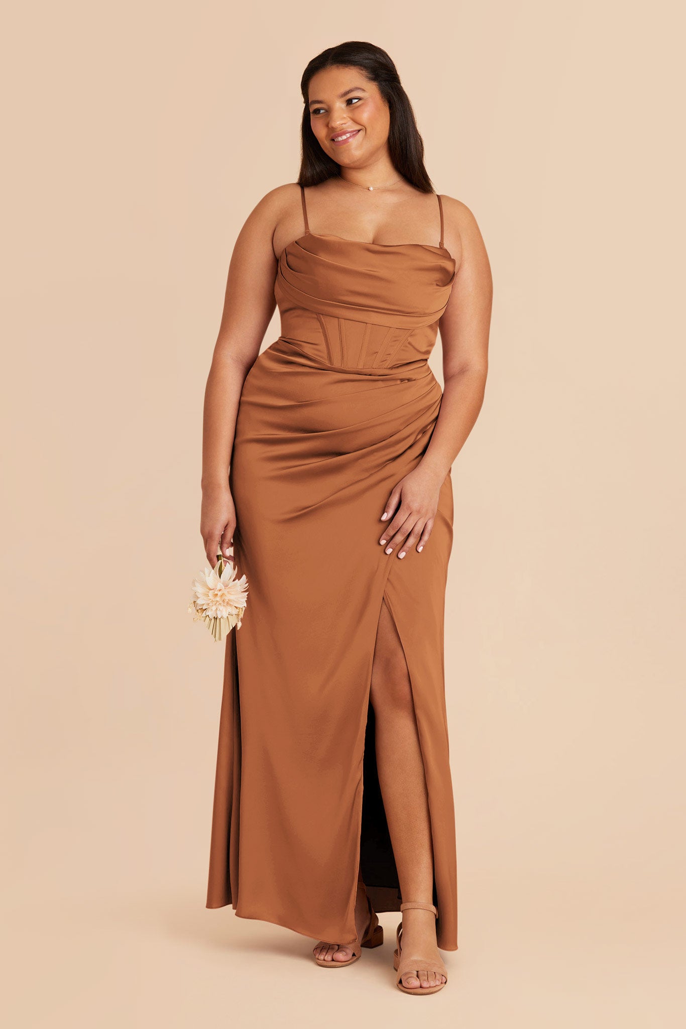 Matte Satin Bridesmaid Dress with Boning & High Slit | Carrie