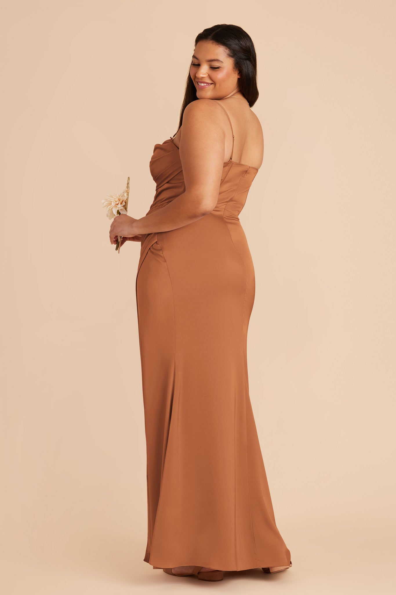 Matte Satin Bridesmaid Dress with Boning & High Slit | Carrie