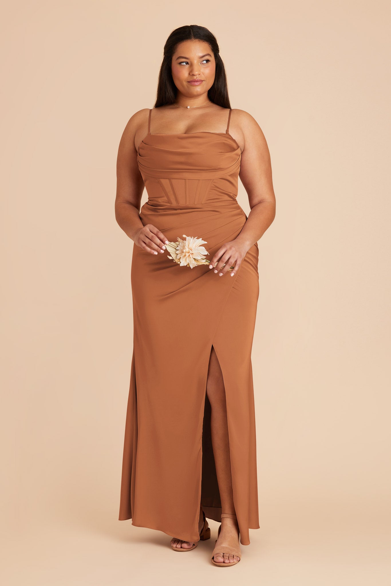 Matte Satin Bridesmaid Dress with Boning & High Slit | Carrie