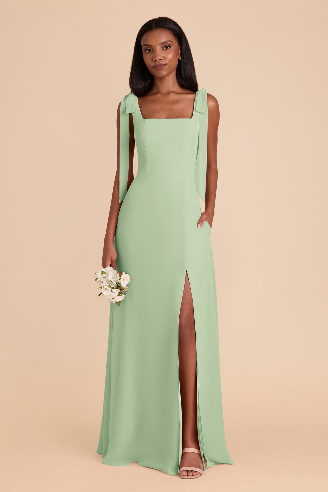 Chiffon Convertible Dress with Bows | Alex - Pistachio