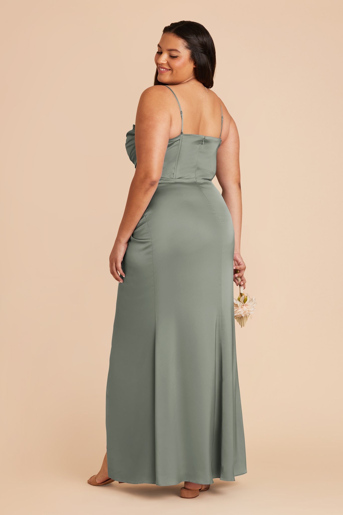 Elegant Satin Bridesmaid Dress with Boning & High Slit | Carrie