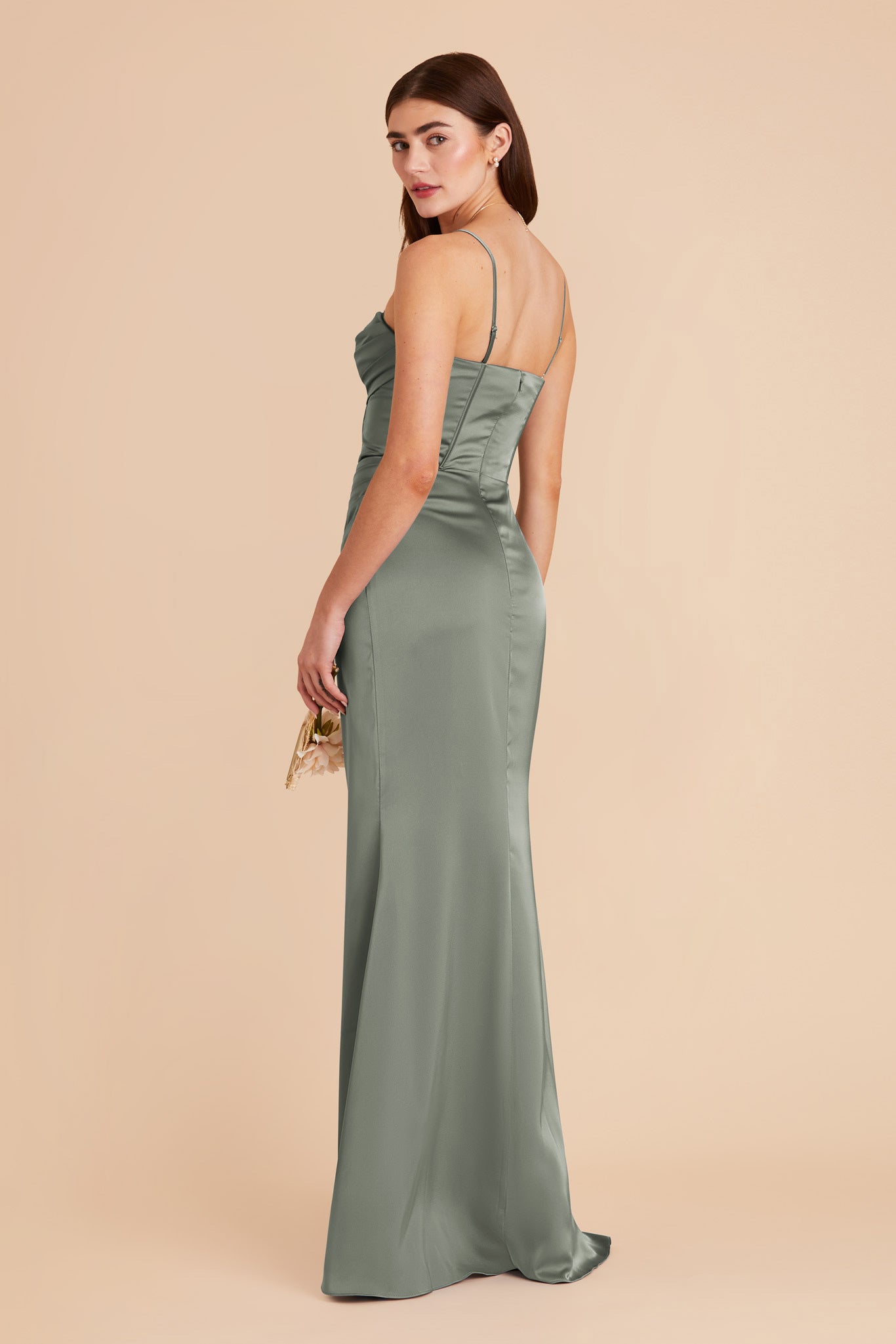 Elegant Satin Bridesmaid Dress with Boning & High Slit | Carrie