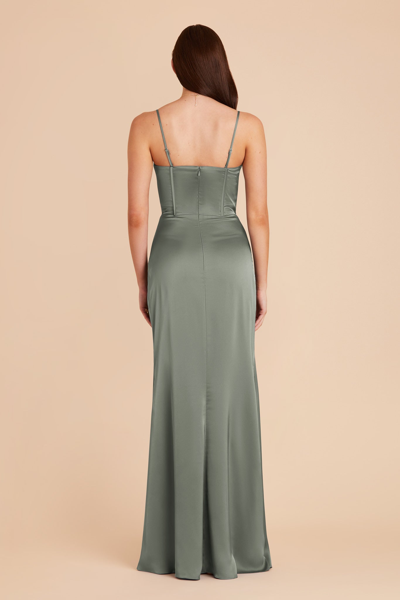 Elegant Satin Bridesmaid Dress with Boning & High Slit | Carrie