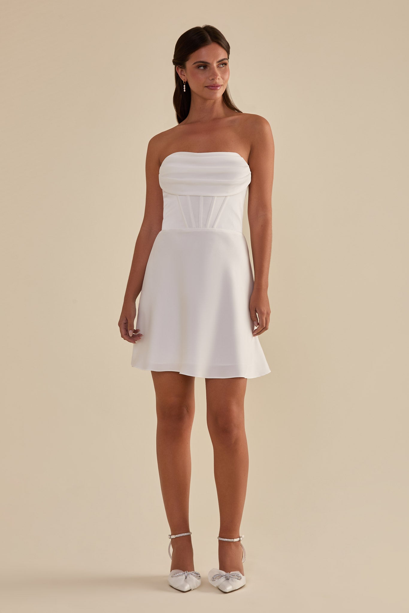 Mini Satin Bridal Dress with Boning | Carrie White